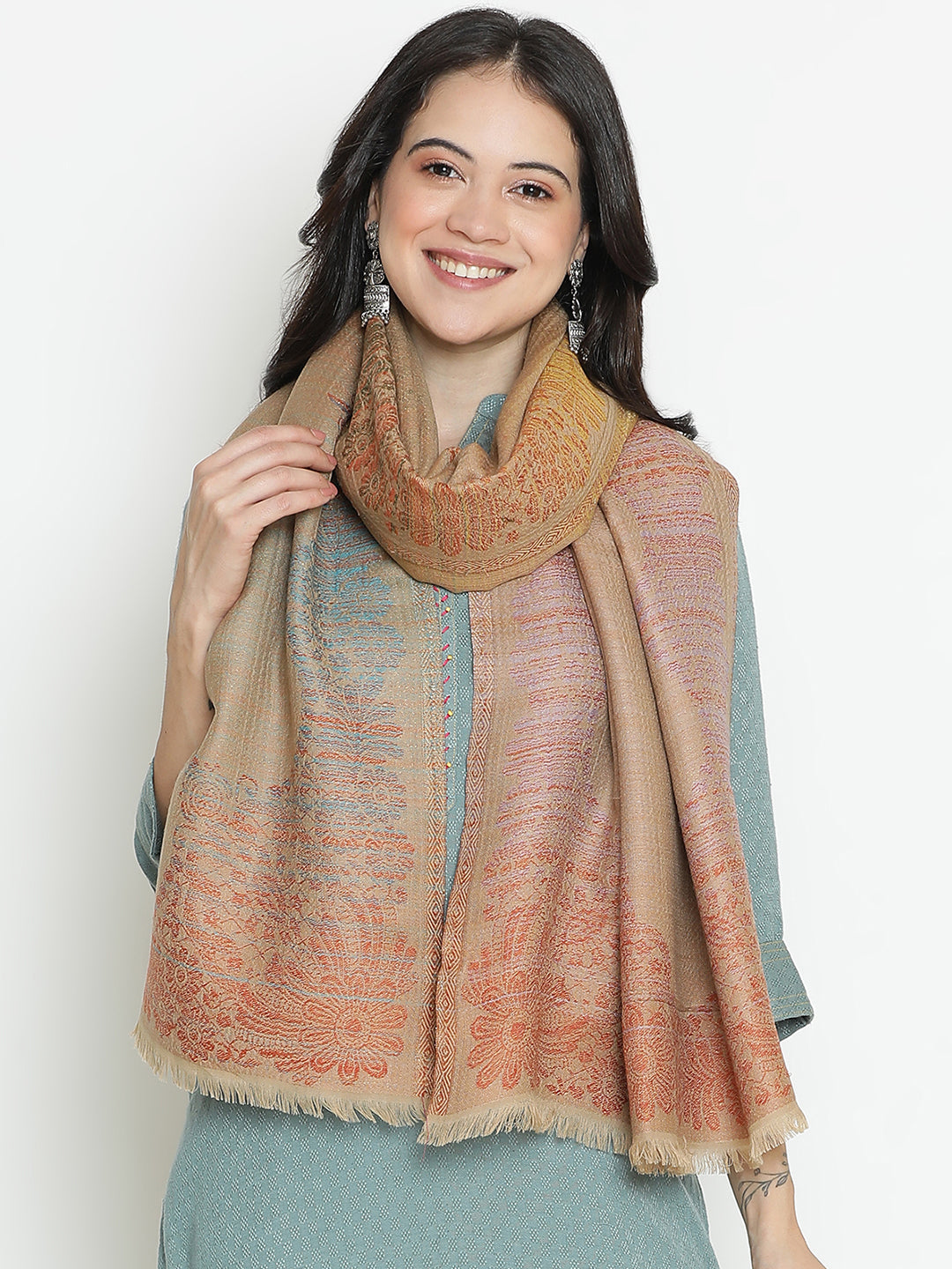 Whispered Bloom-French Floral Woolen Jacquard Stole
