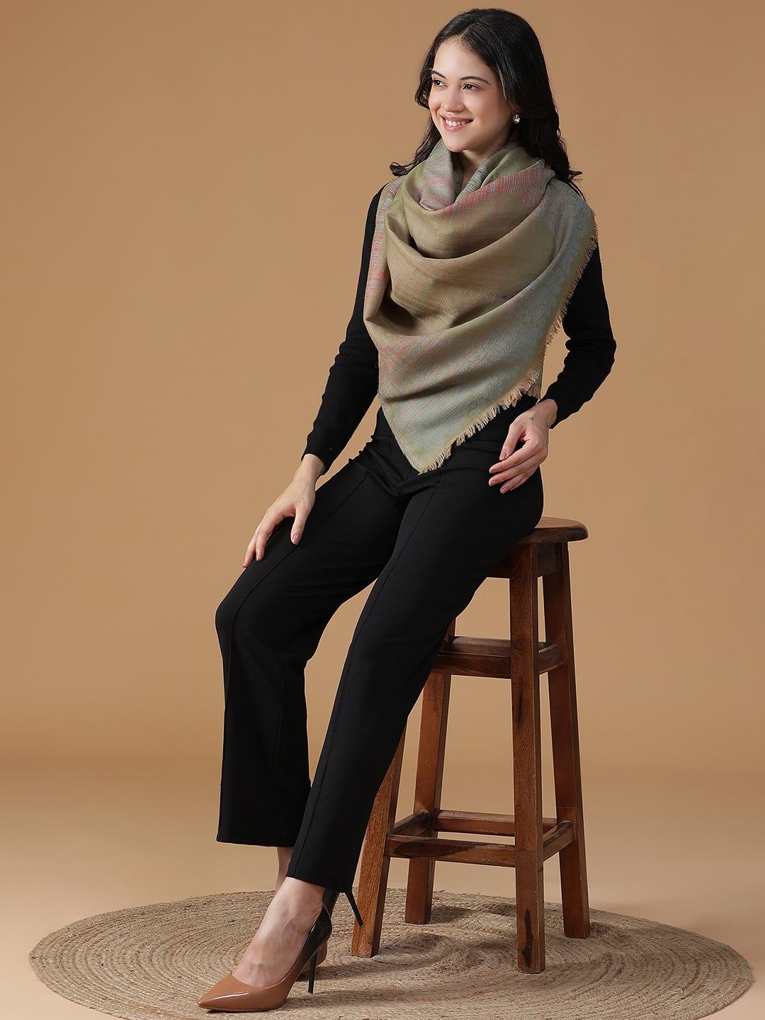 Whispered Bloom-French Floral Woolen Jacquard Stole
