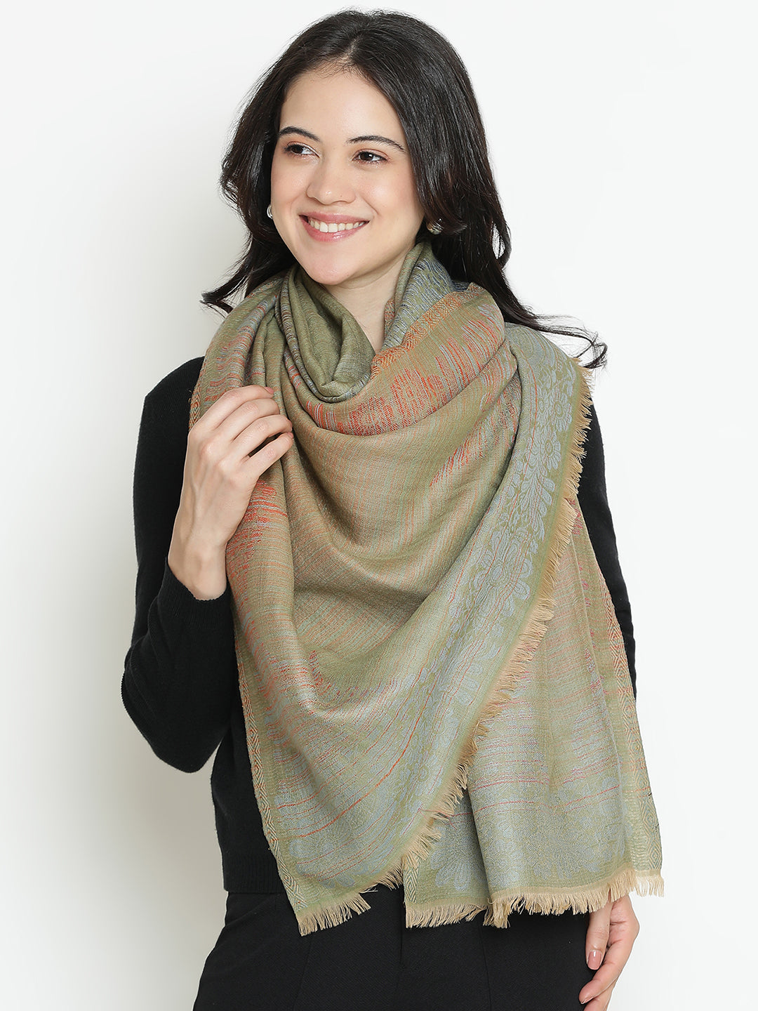 Whispered Bloom-French Floral Woolen Jacquard Stole