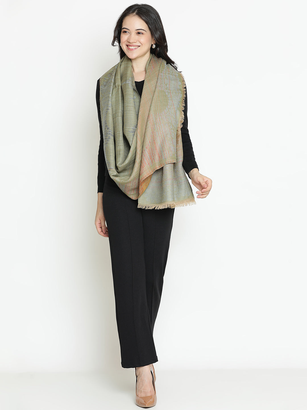 Whispered Bloom-French Floral Woolen Jacquard Stole