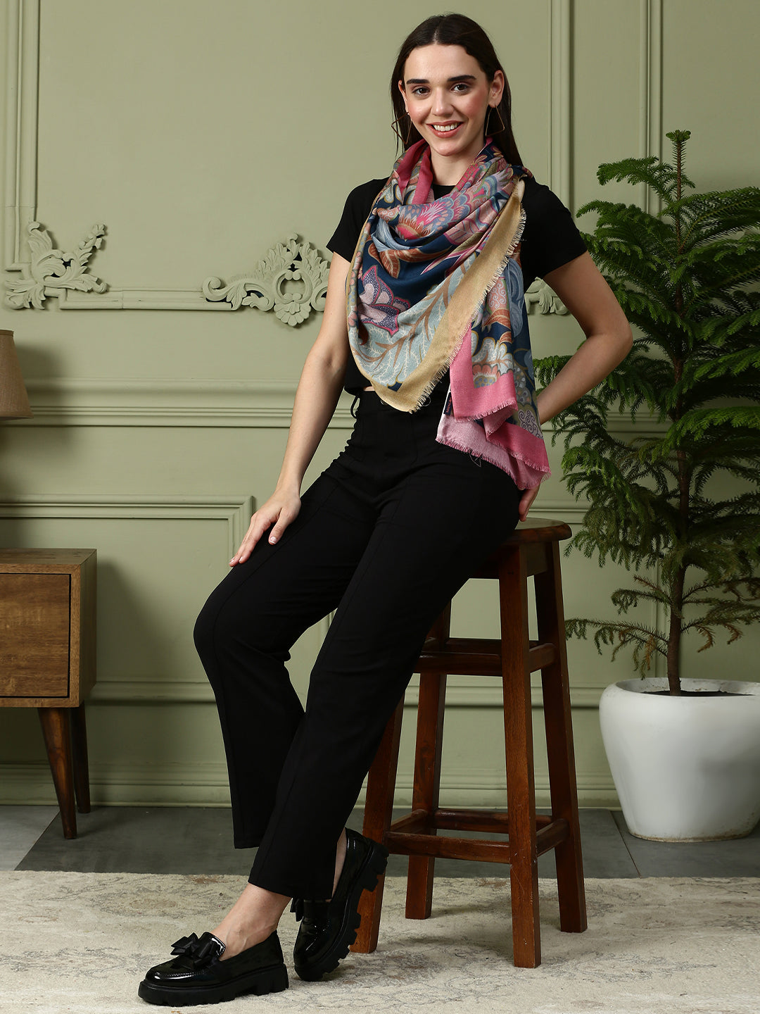 Adhira Women Floral Modal Silk Printed Stole