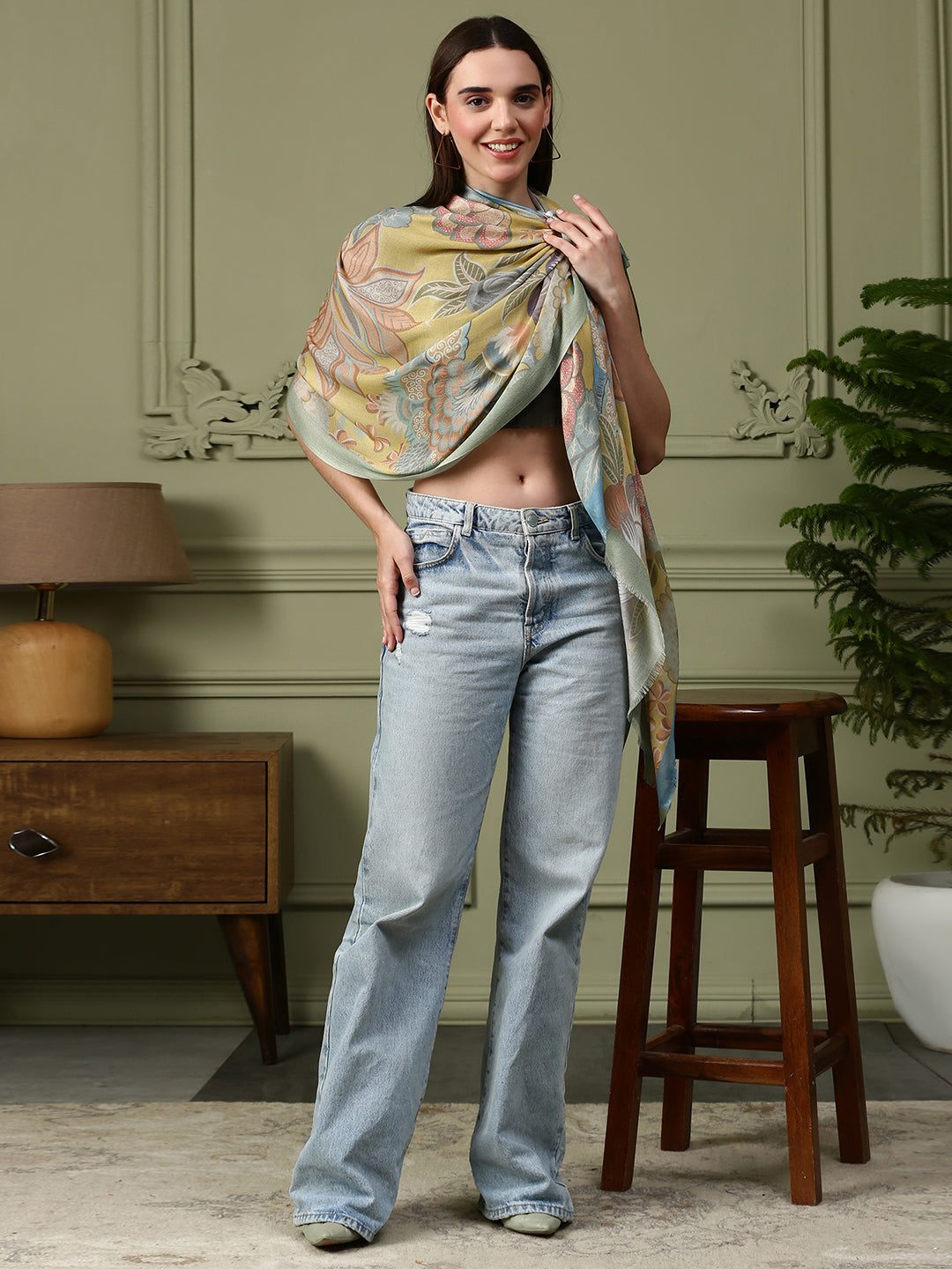 Adhira Women Floral Modal Silk Printed Stole