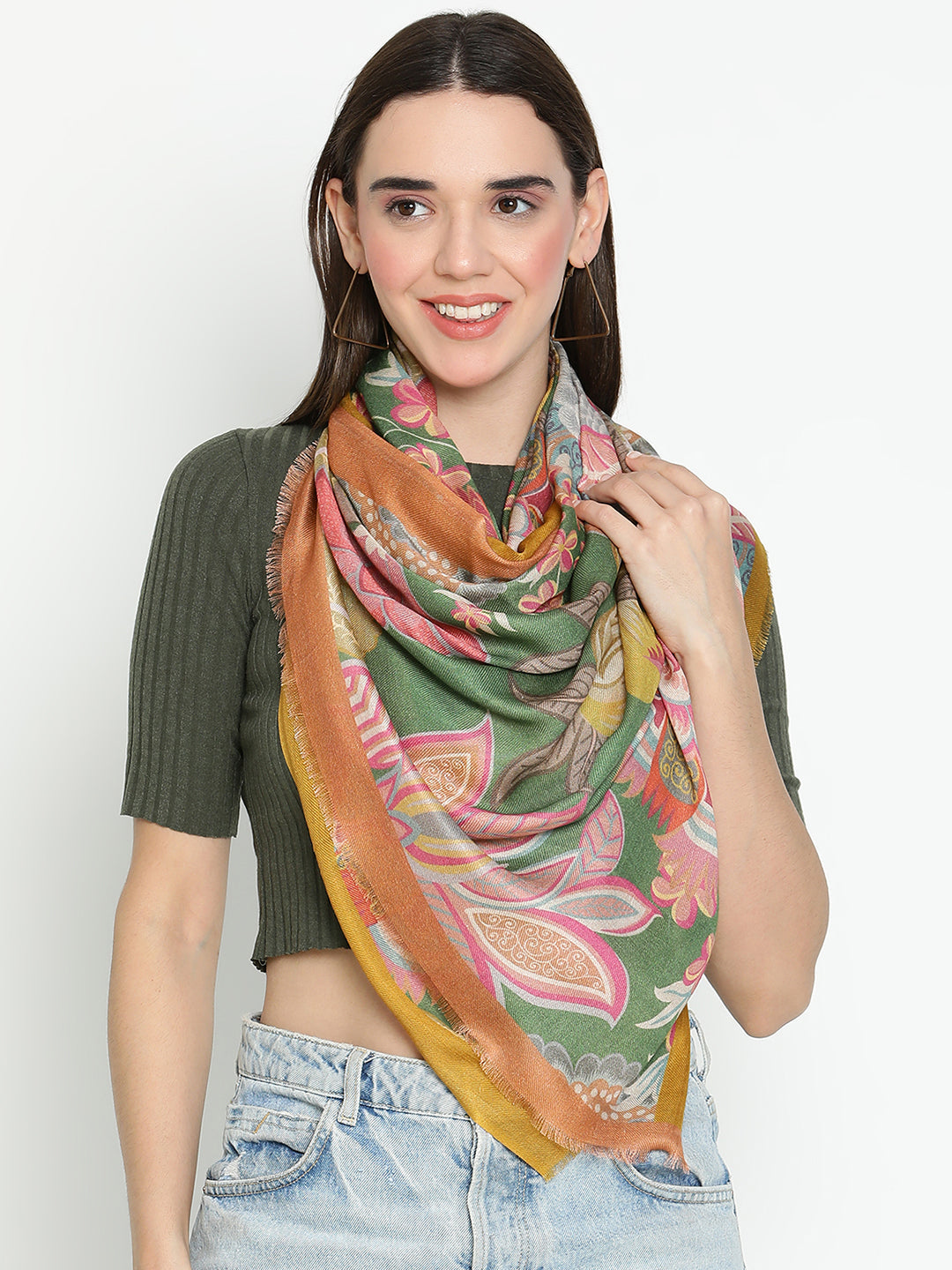 Adhira Women Floral Modal Silk Printed Stole