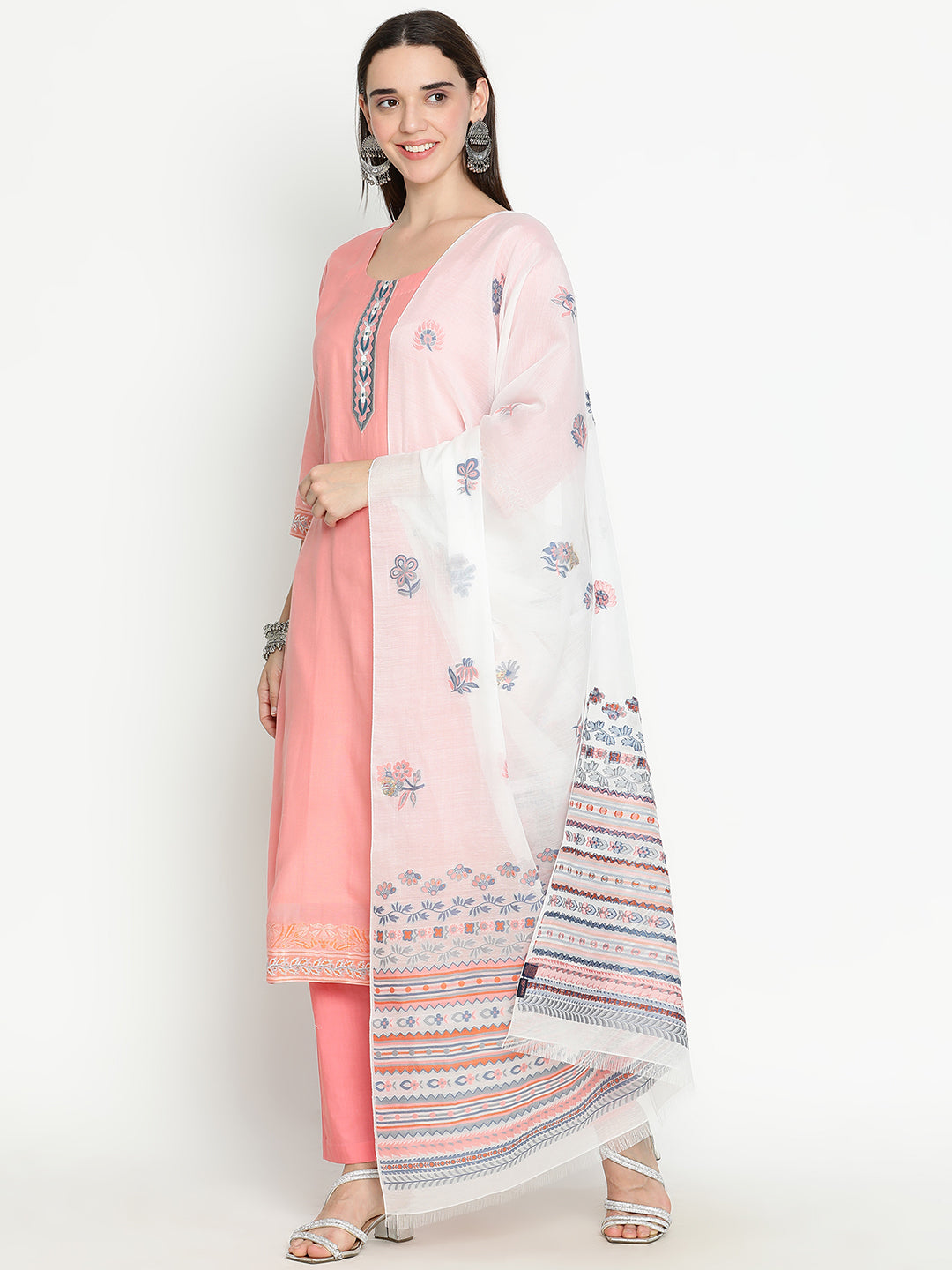 Shingora Pink Floral Yoke Design Stitched Suit Set