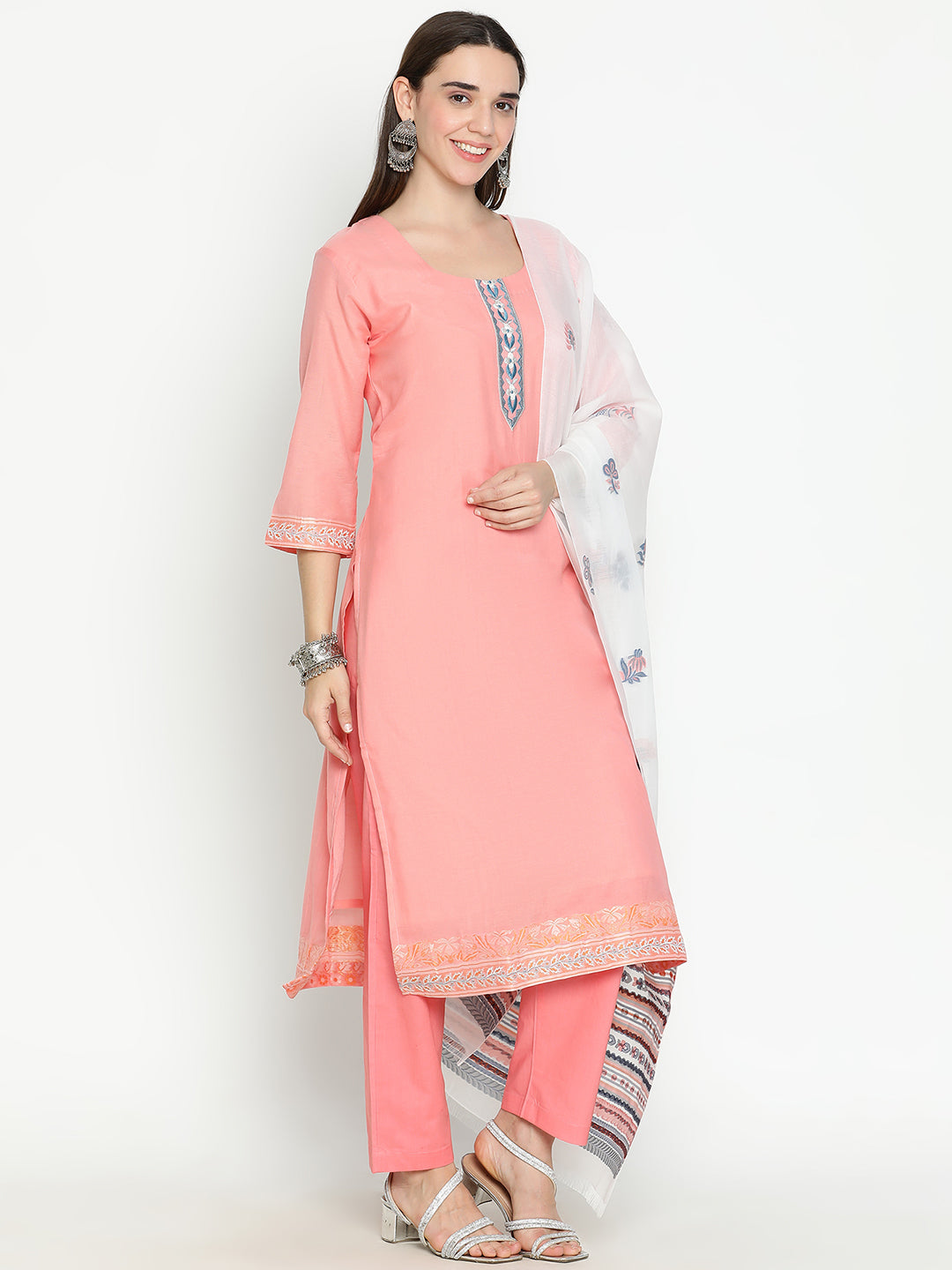 Shingora Pink Floral Yoke Design Stitched Suit Set