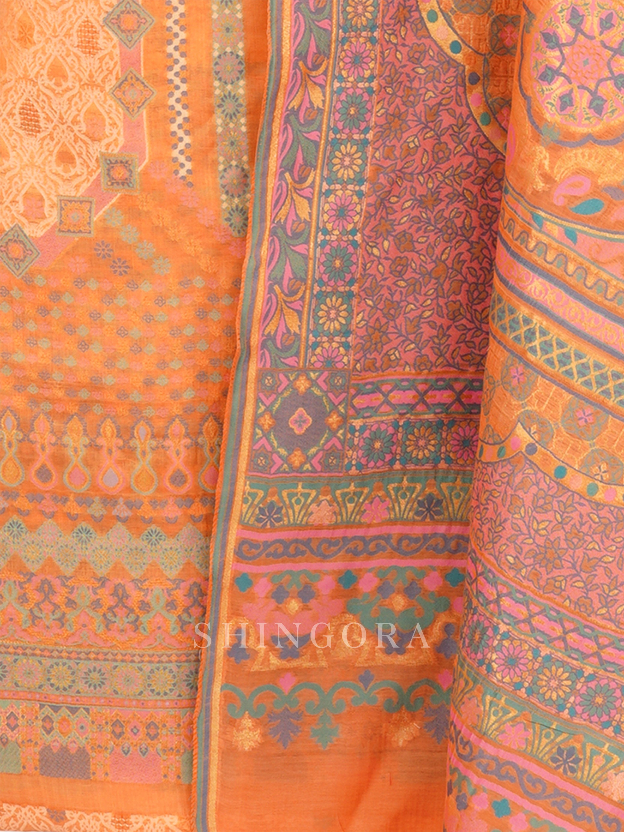 Chamak: White Petal Jacquard Karni Botanical Unstitched Suit & Dupatta