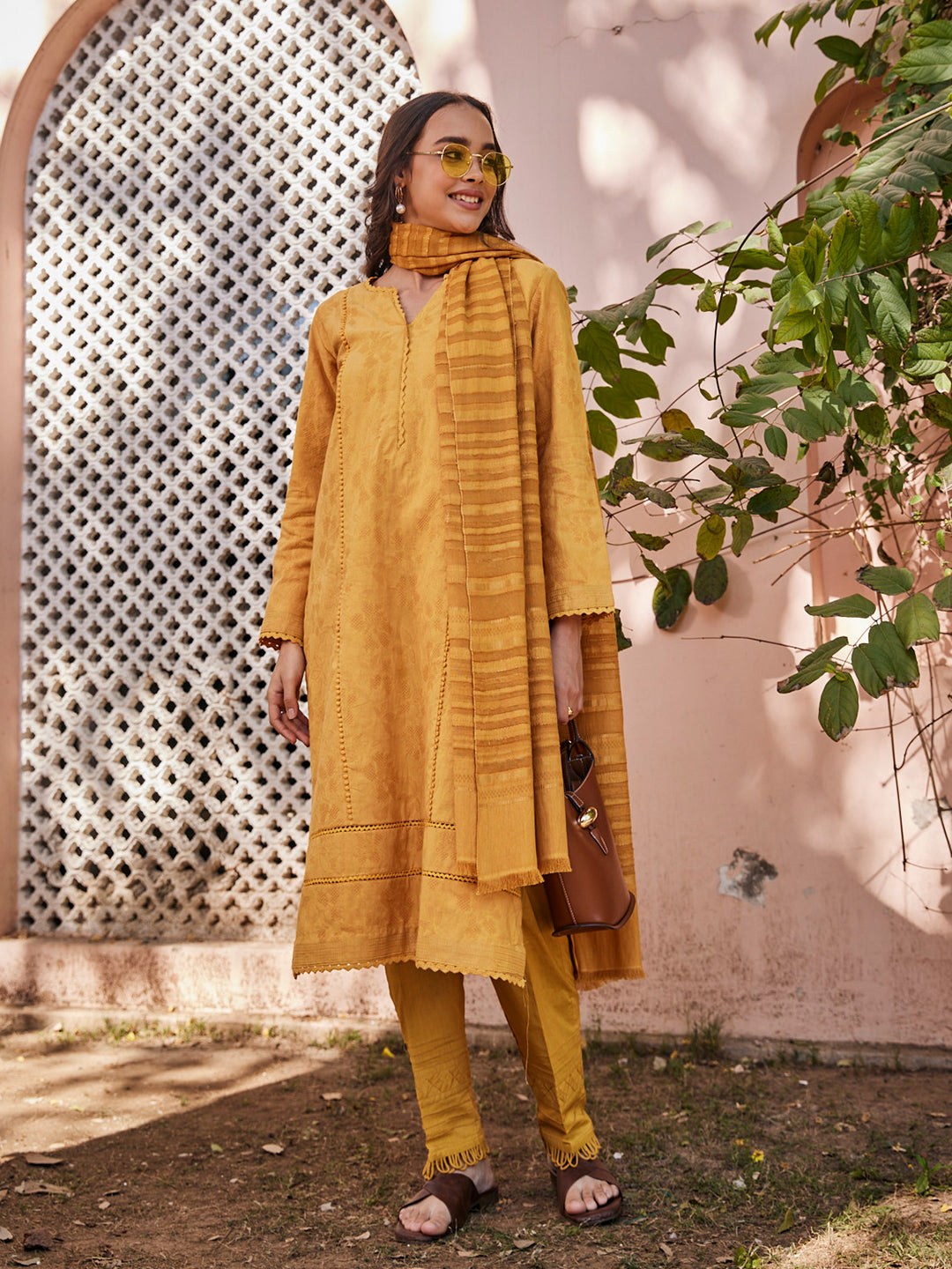Doriya:Regimental Stripes Jacquard Unstitched Suit Set