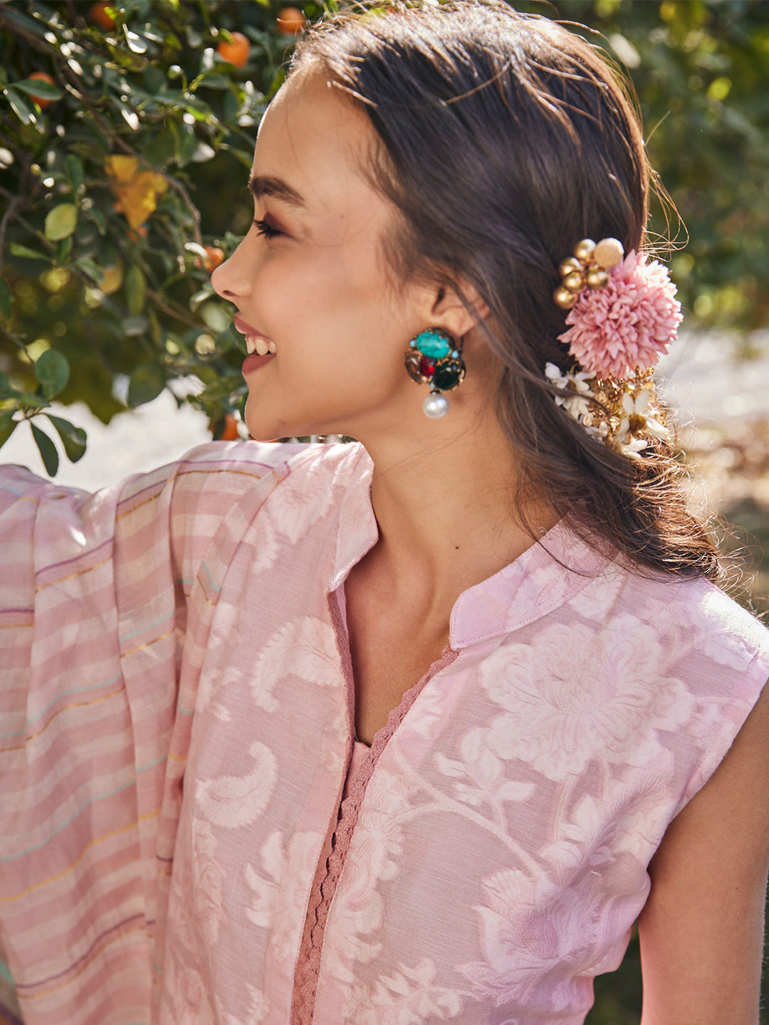 Akaar:Awning Stripes Jacquard Floral Unstitched Suit Set
