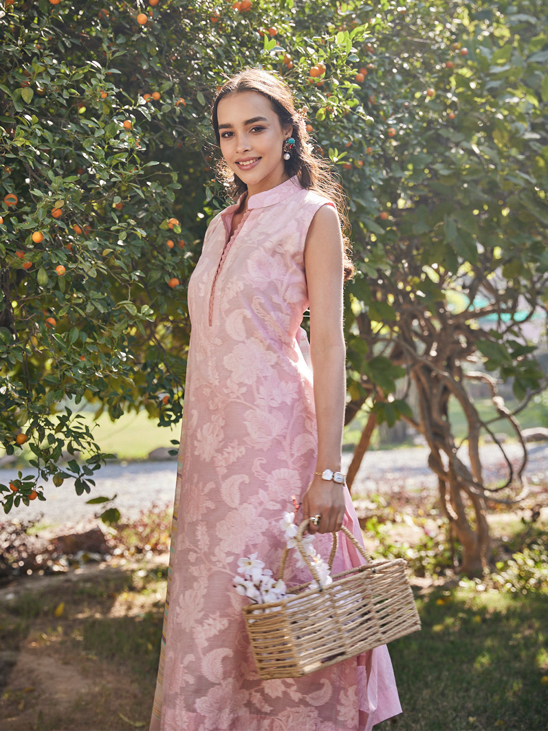 Akaar:Awning Stripes Jacquard Floral Unstitched Suit Set