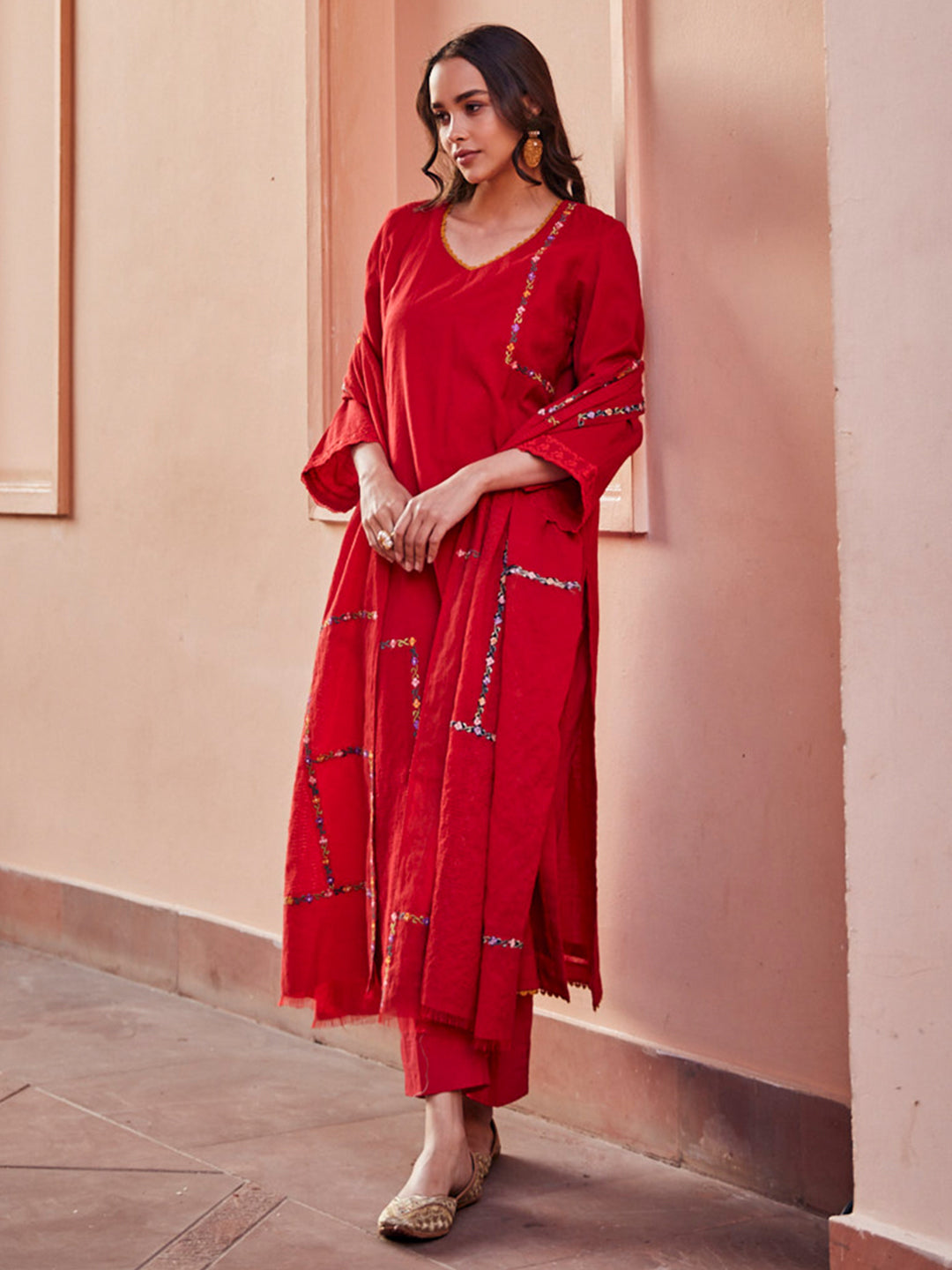 Kalaa:Rocco Floral Embroidered With Woven Design Unstitched Suit Set