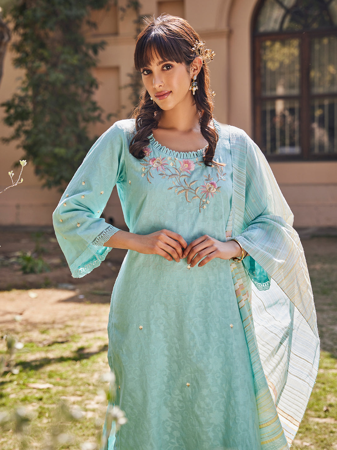 Akaar:Valentino Embroidered Floral Unstitched Suit Set