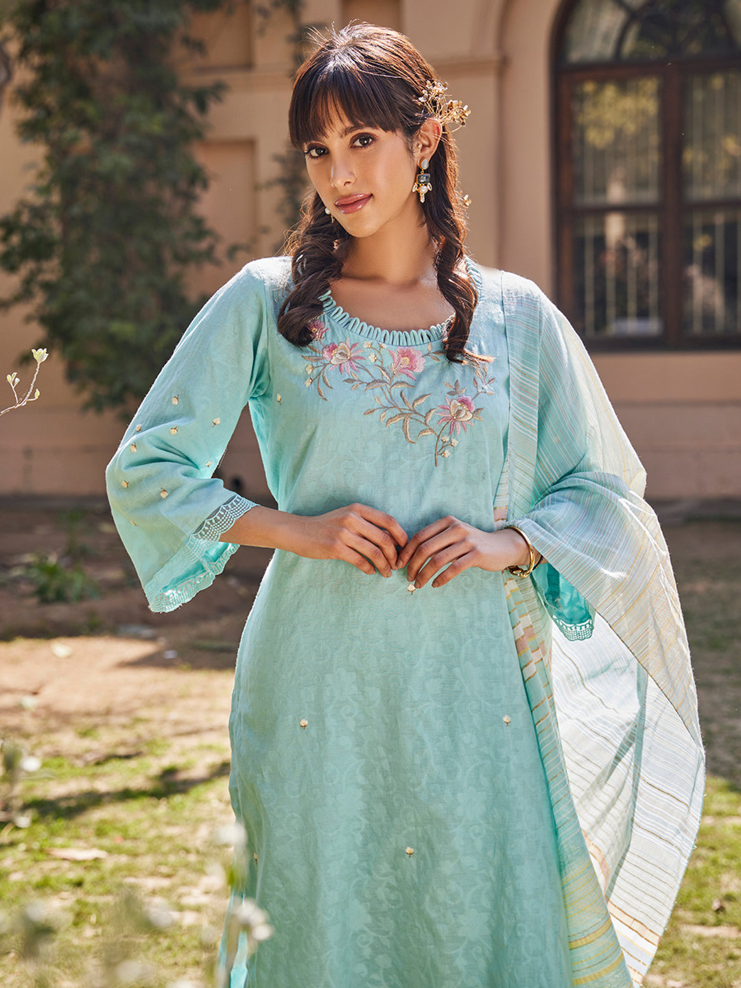 Akaar:Valentino Embroidered Floral Unstitched Suit Set