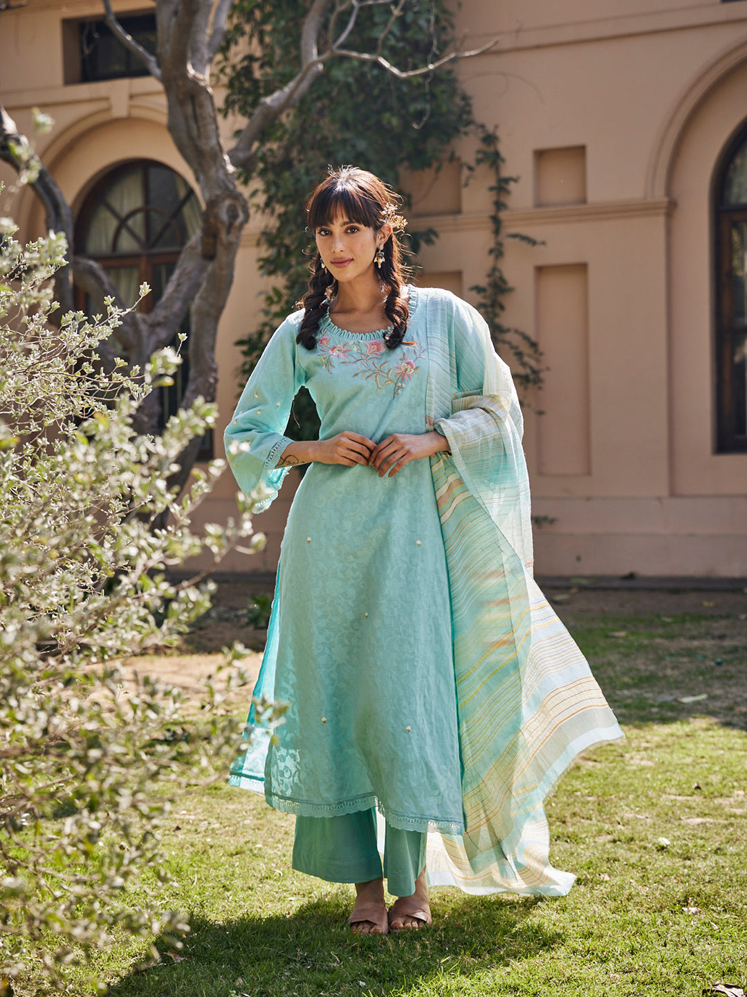 Akaar:Valentino Embroidered Floral Unstitched Suit Set