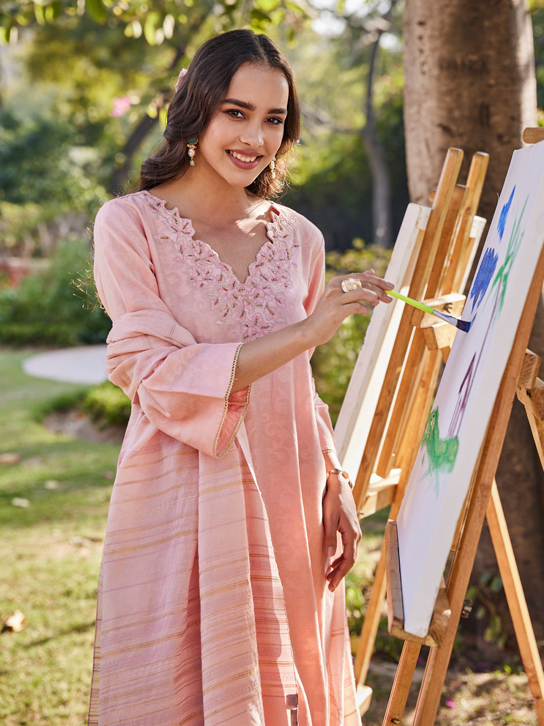 Kashida:Moses Floral Jacquard Unstitched Suit Set