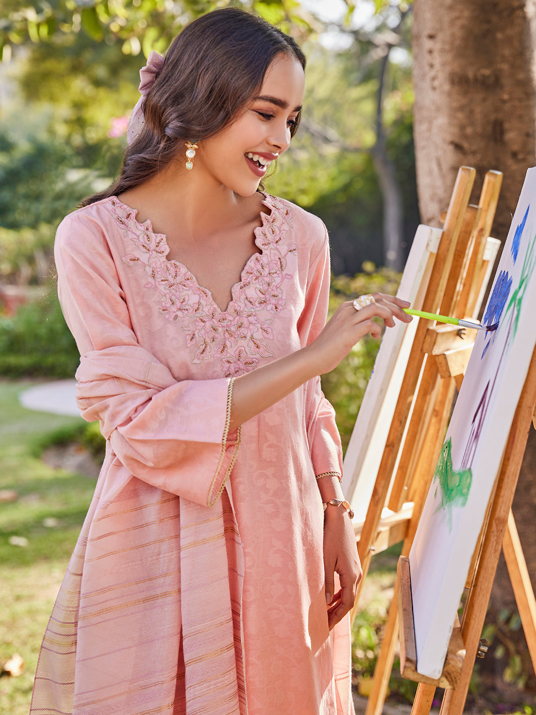 Kashida:Moses Floral Jacquard Unstitched Suit Set