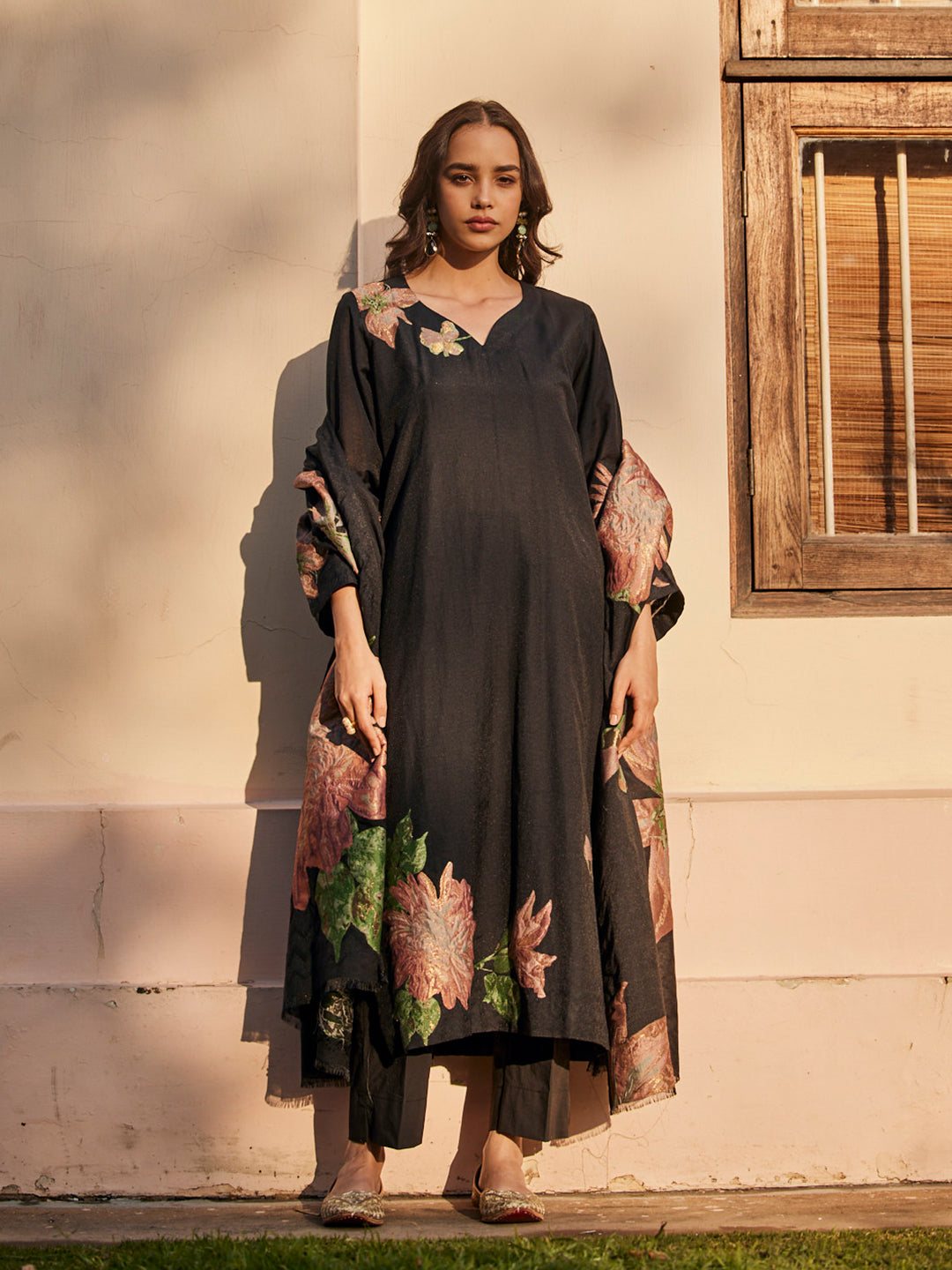 Kalla:Wreath Floral Jacquard Unstitched Suit Set