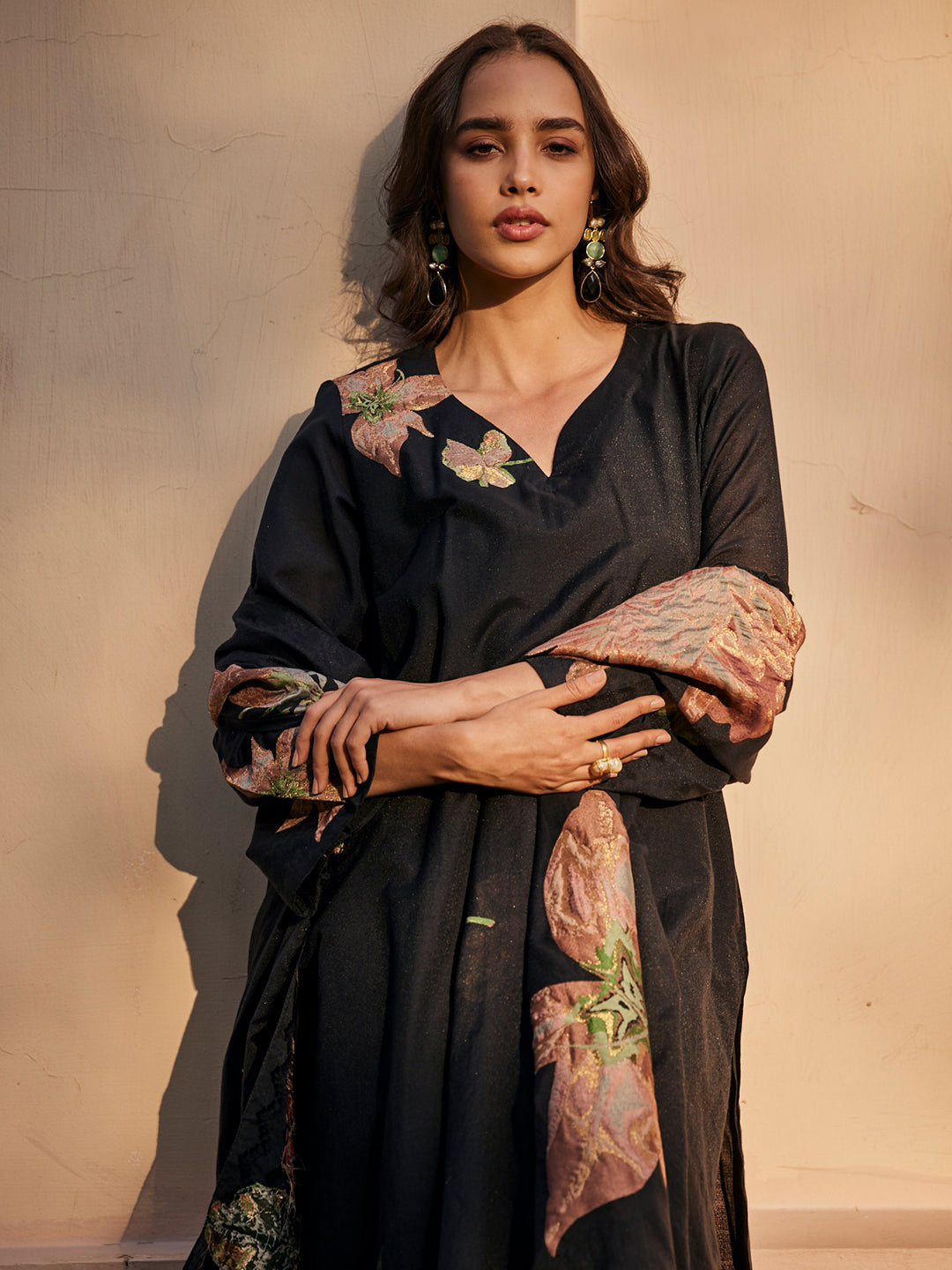 Kalla:Wreath Floral Jacquard Unstitched Suit Set