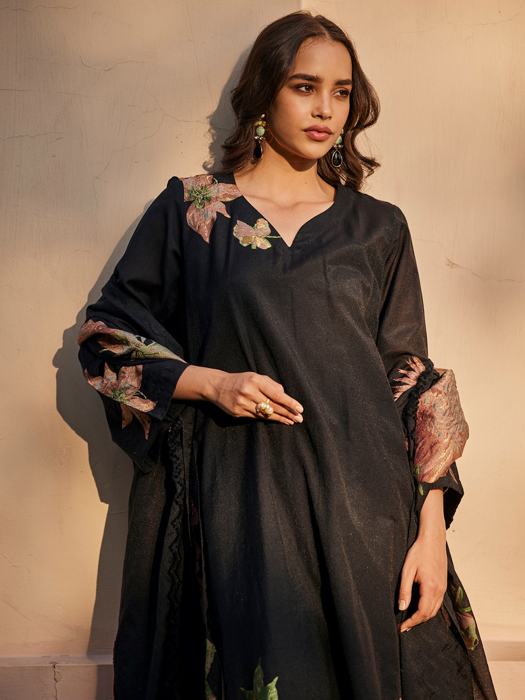 Kalla:Wreath Floral Jacquard Unstitched Suit Set
