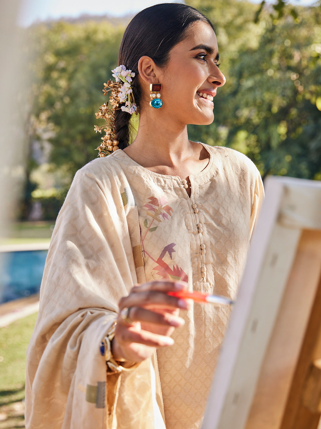 Kashida:Dhakai Jamdani Jacquard Unstitched Suit Set