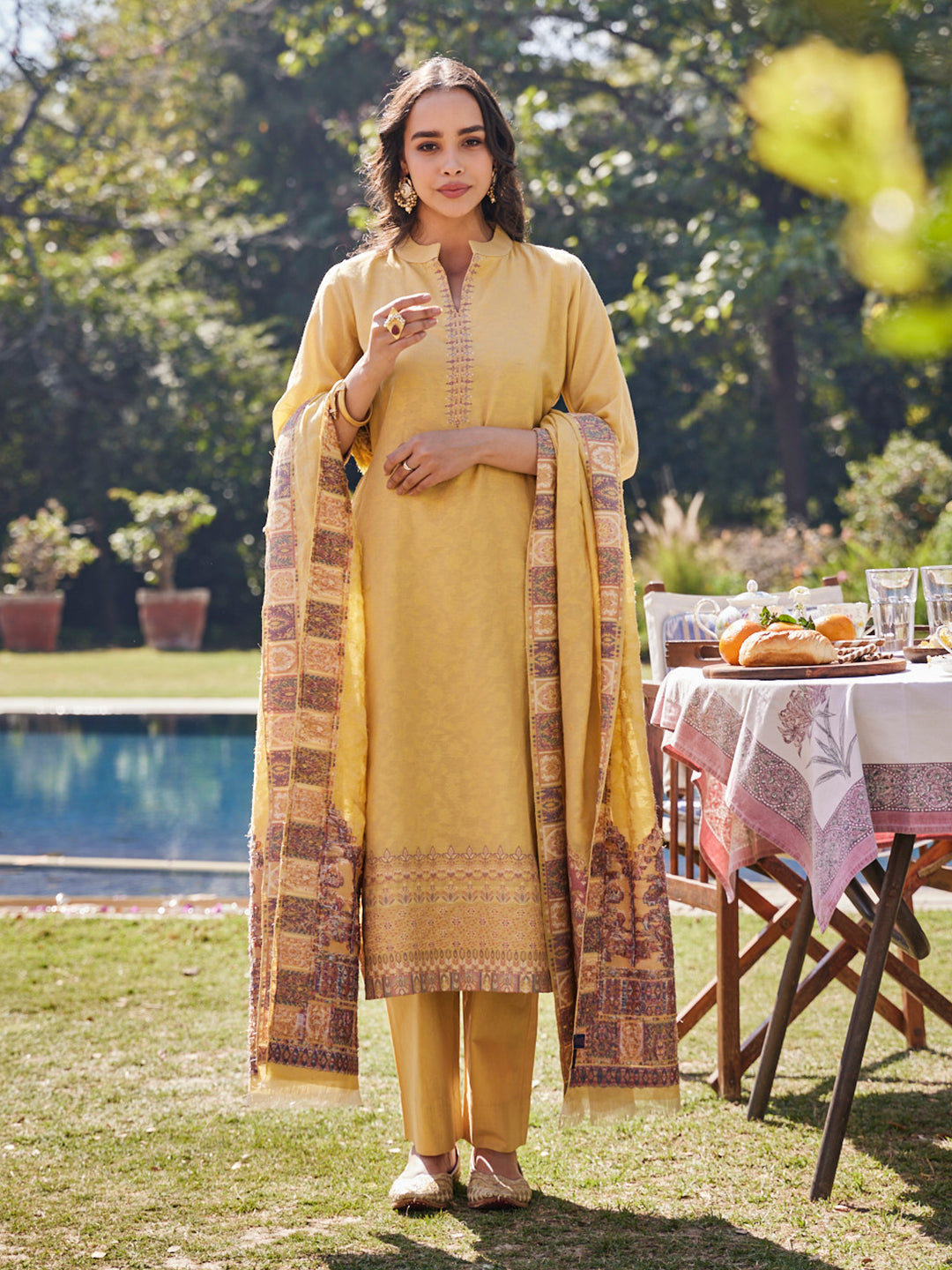Vani:Sohvi Woven Design Unstitched Suit Set