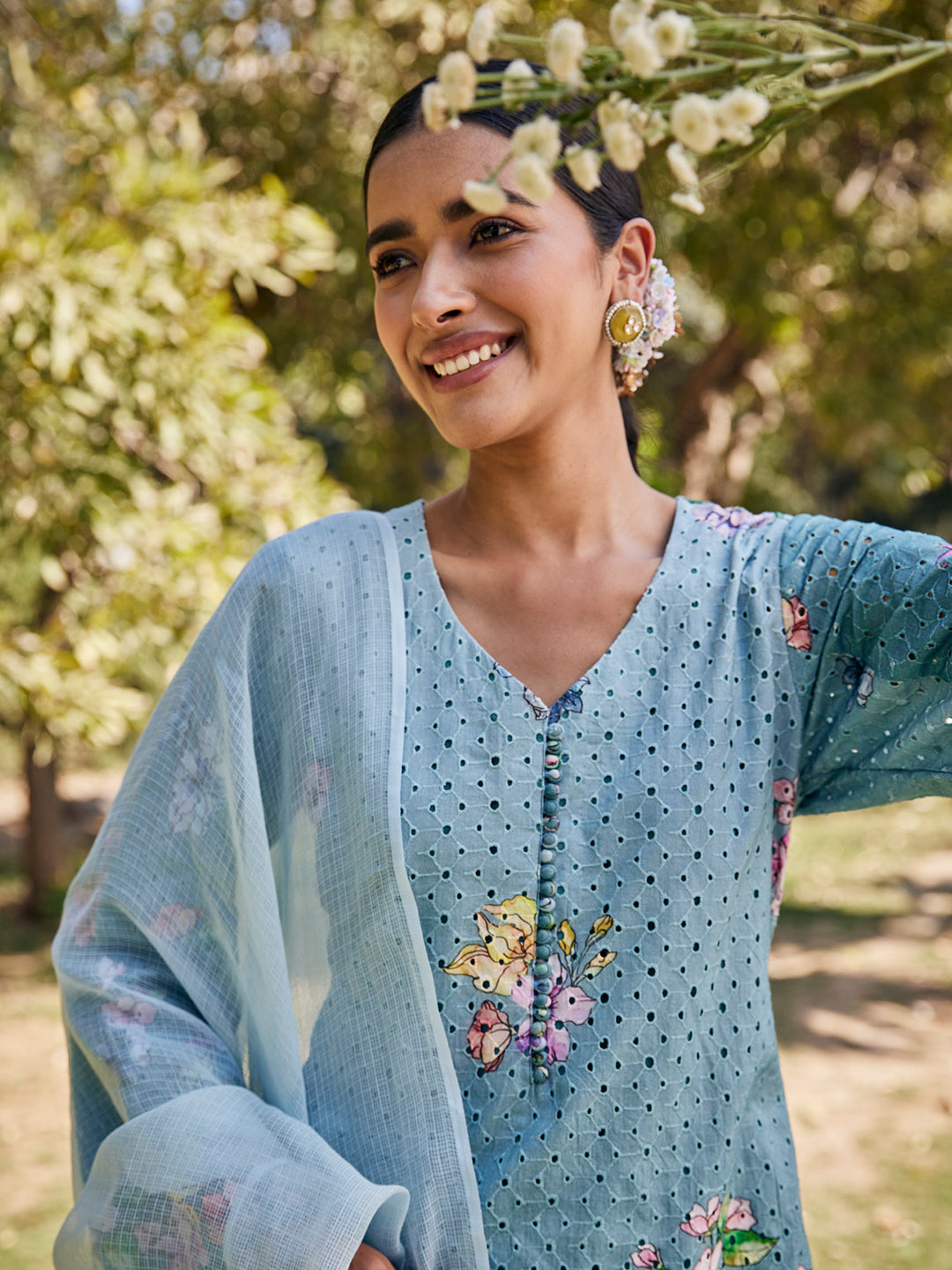 Dhree:Phool Schiffli Floral Printed Unstitched Suit Set