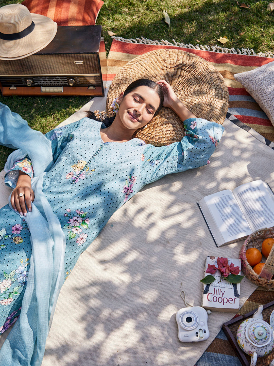 Dhree:Phool Schiffli Floral Printed Unstitched Suit Set