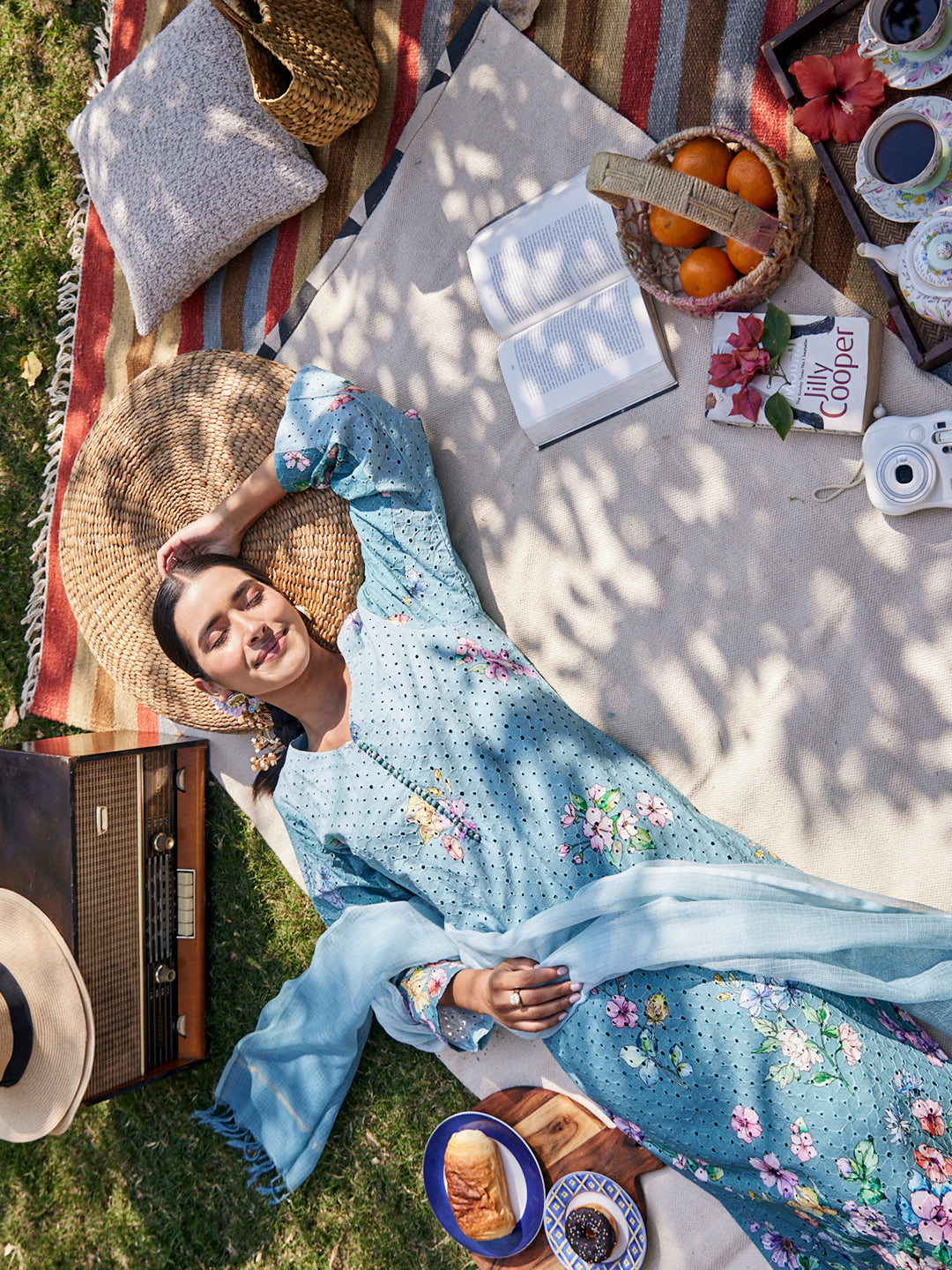 Dhree:Phool Schiffli Floral Printed Unstitched Suit Set