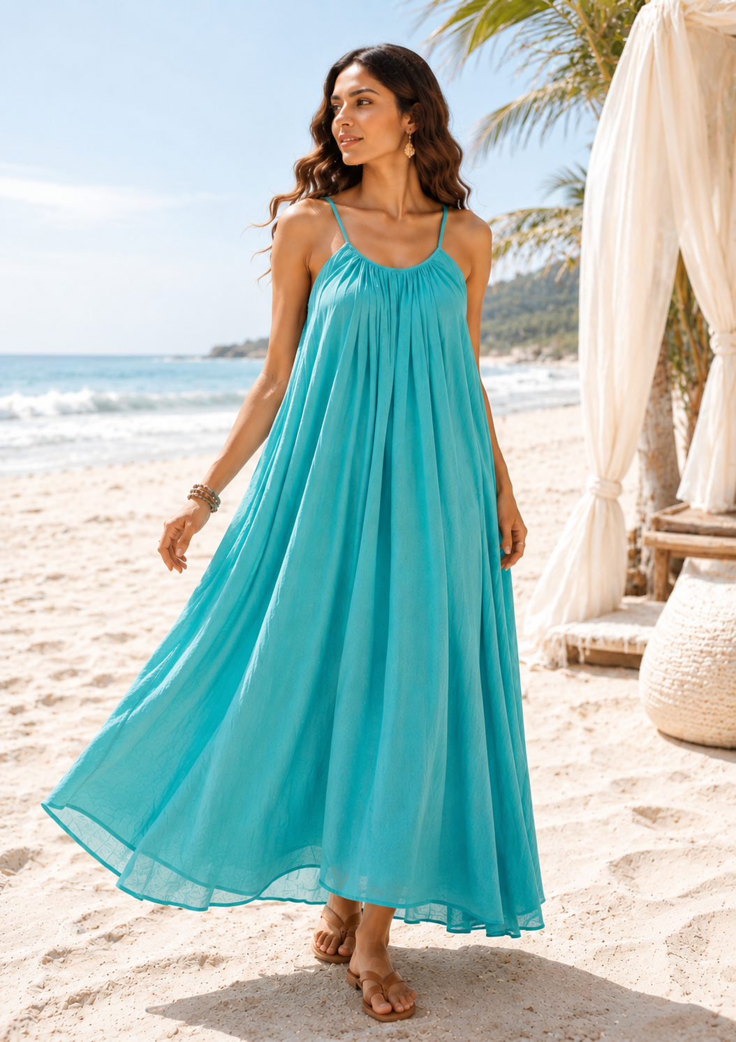 Women’s Turquoise Blue Flowy Maxi Dress | Sleeveless Summer & Resort Wear