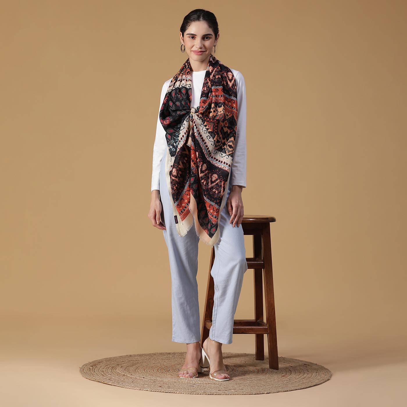 Riva Wool Blend Maroon Printed Stole