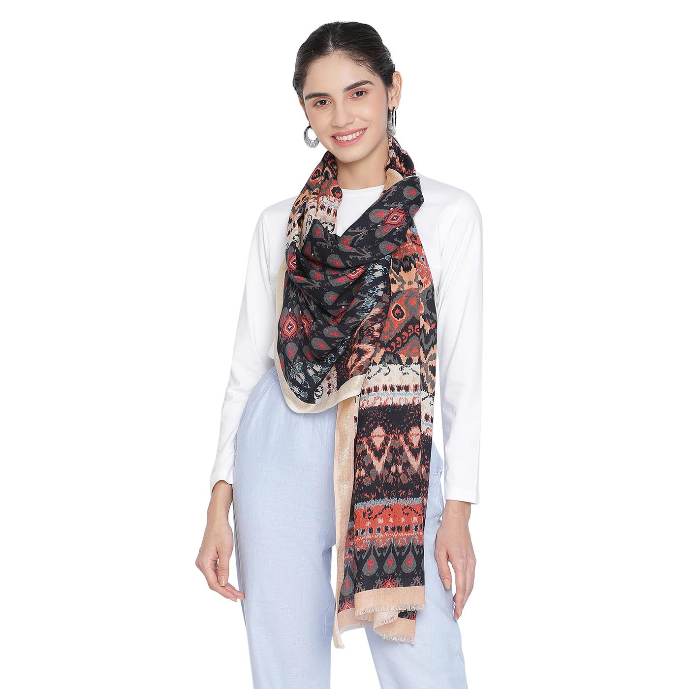 Riva Wool Blend Maroon Printed Stole