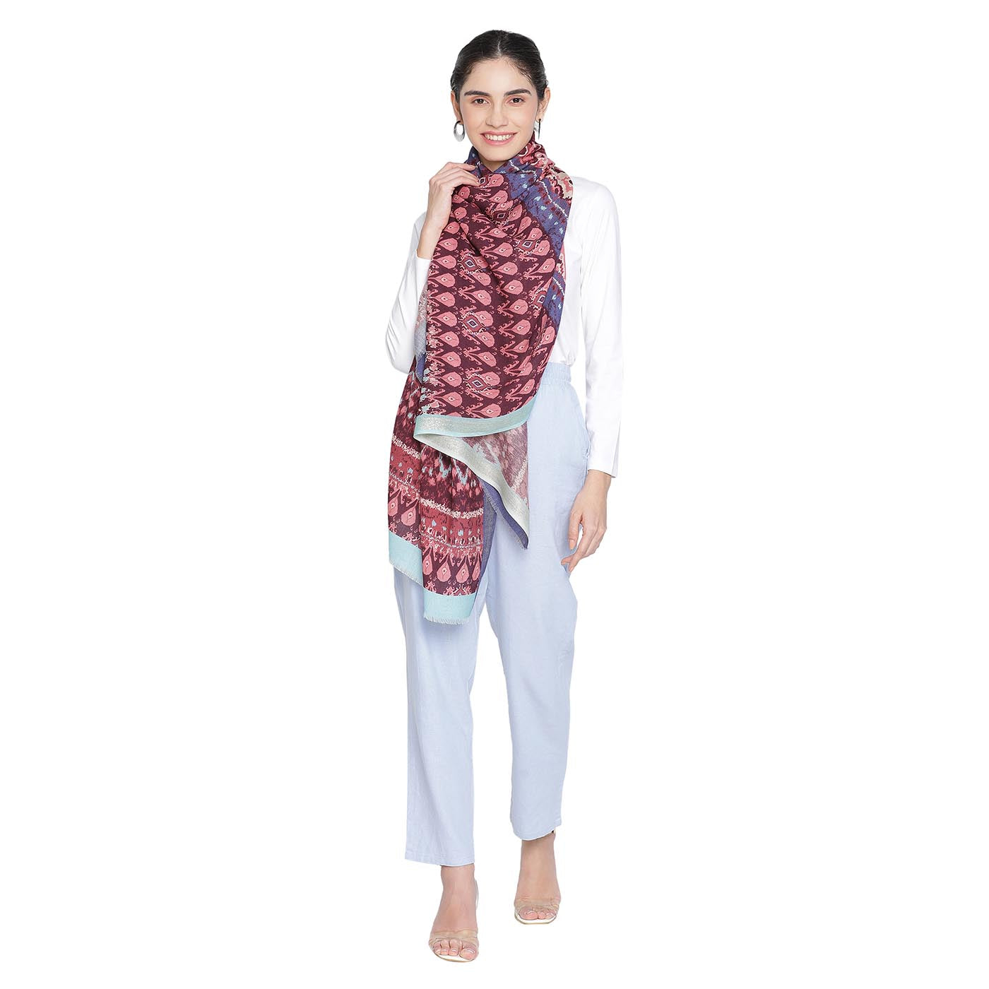 Riva Wool Blend Maroon Printed Stole