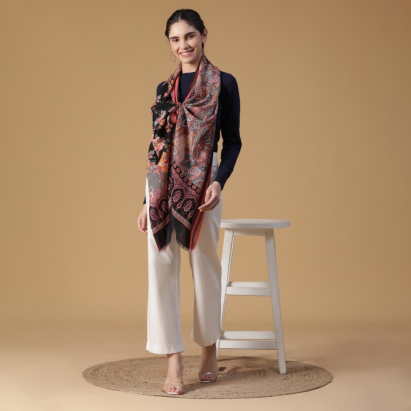 Sharo Wool & Lurex Printed Shawl