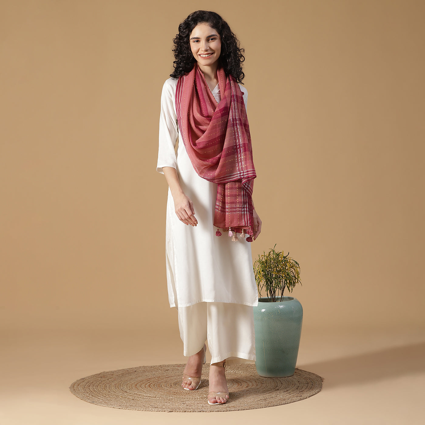 Thick Thin Stripes Wool & Lurex Dobby Stole