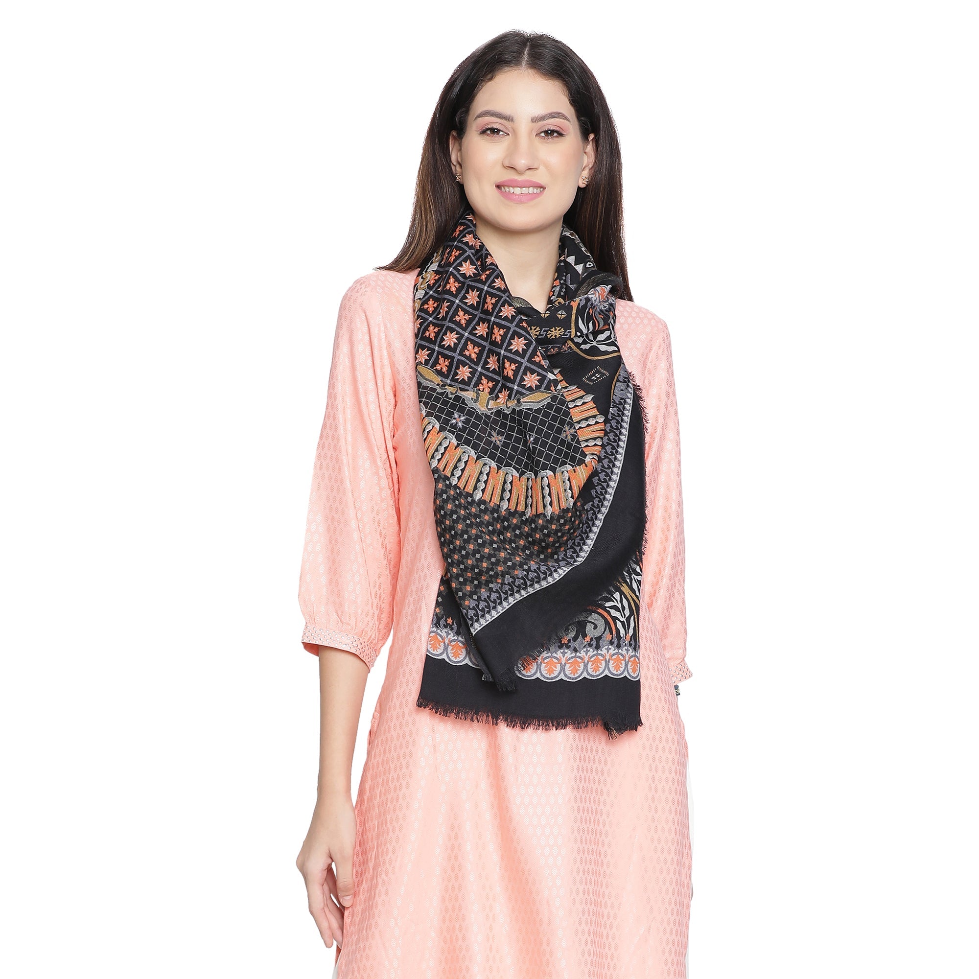 Mandavi Design Printed Woolen Offwhite Stole