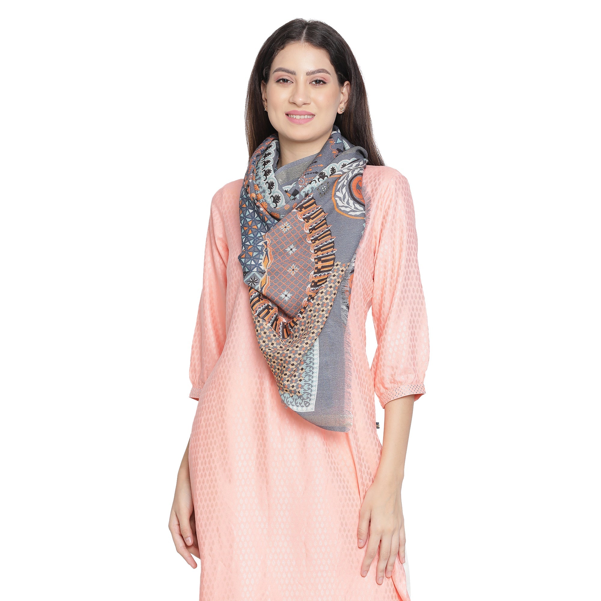 Mandavi Design Printed Woolen Offwhite Stole