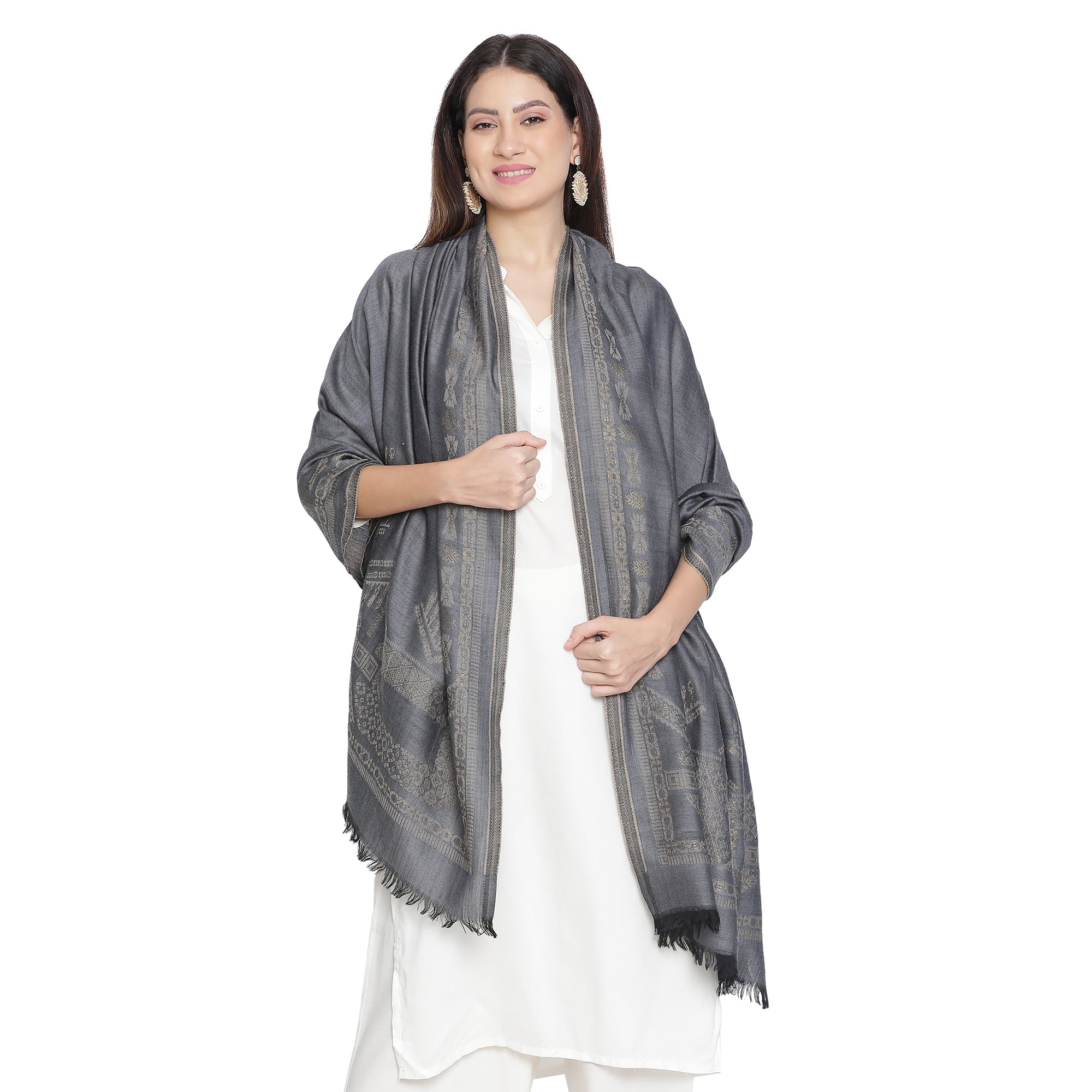 Jet Metallic Wool Jacquard Shawl
