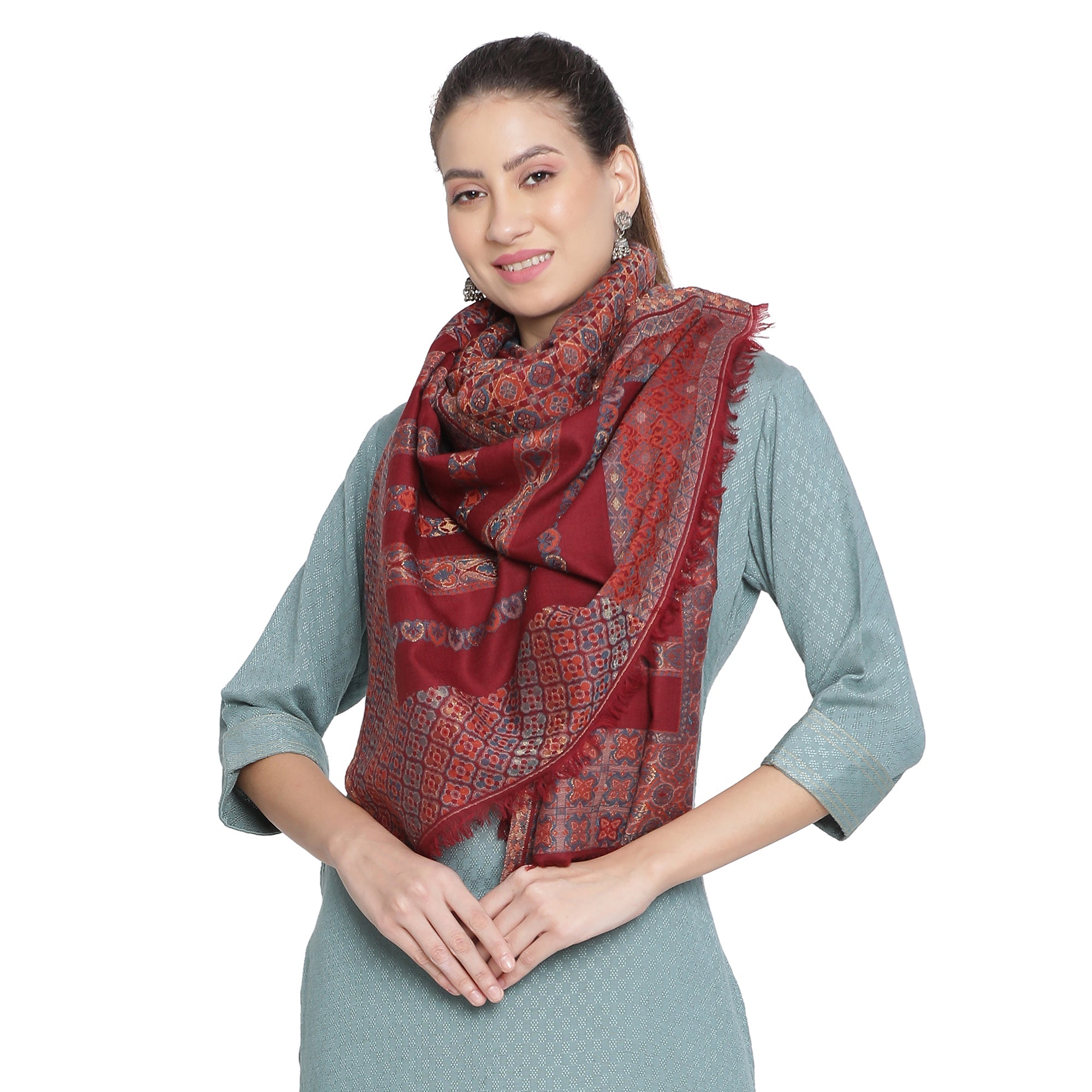Saffiya Woven Design Wool Mettalic Stole