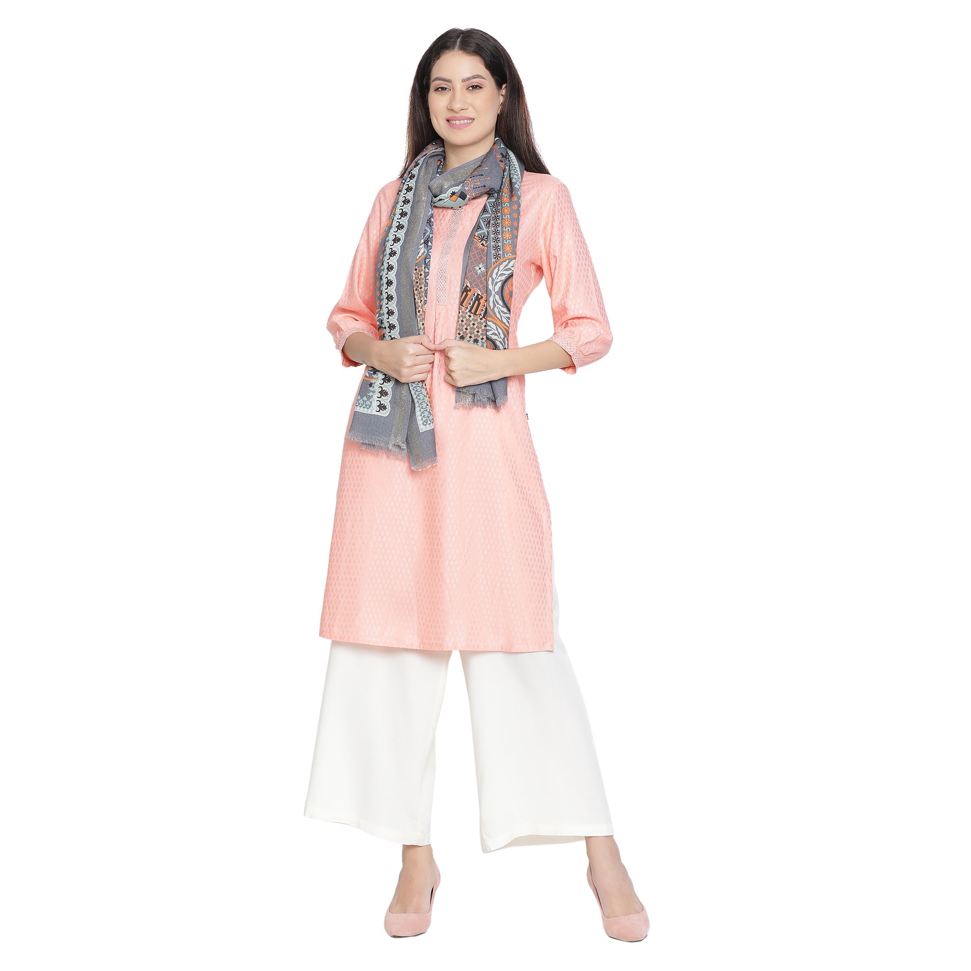 Mandavi Design Printed Woolen Offwhite Stole