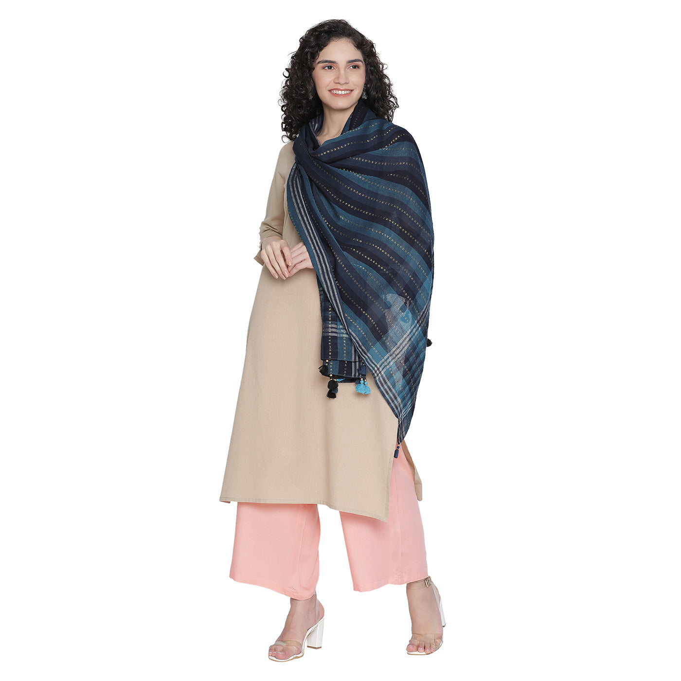 Thick Thin Stripes Wool & Lurex Dobby Stole