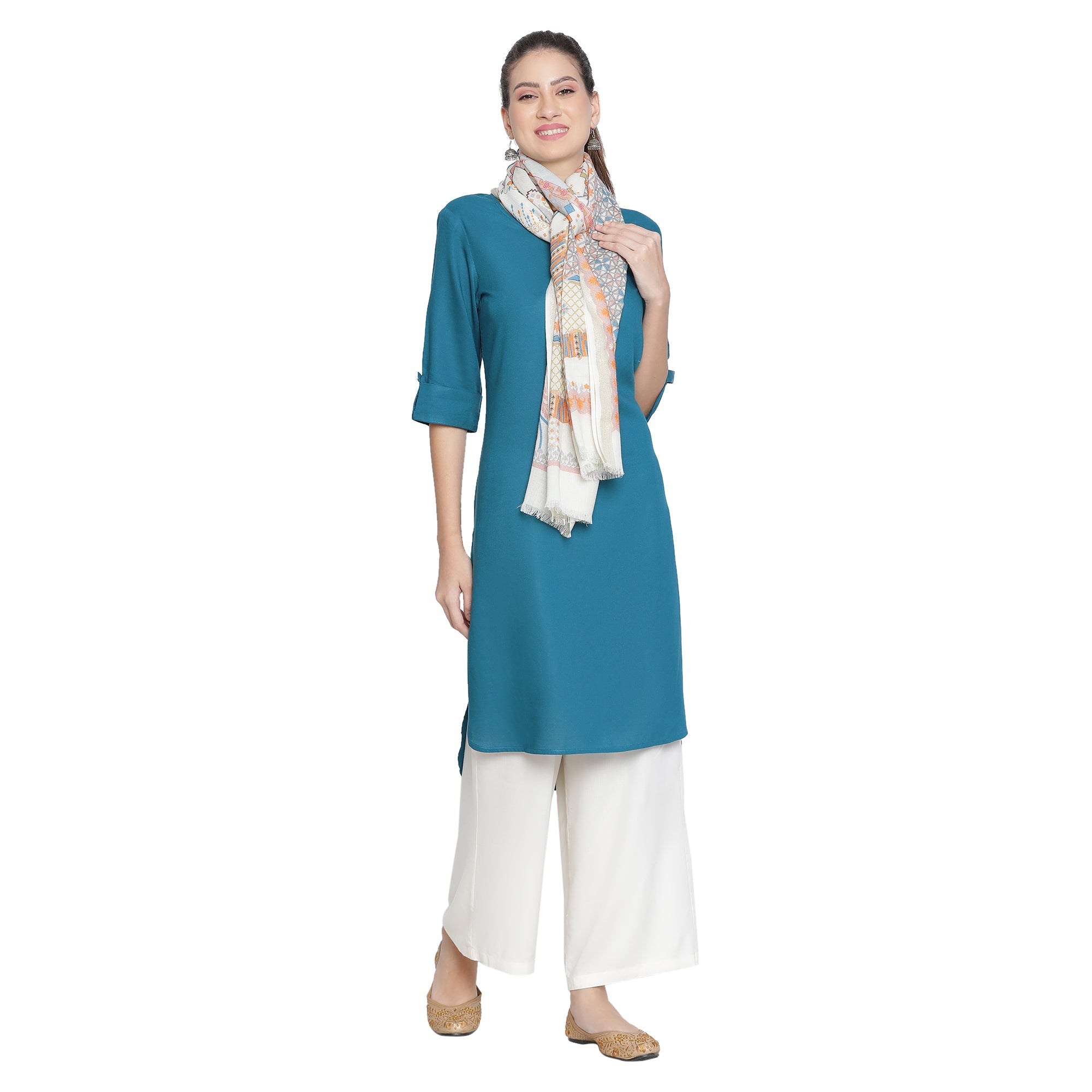 Mandavi Design Printed Woolen Offwhite Stole