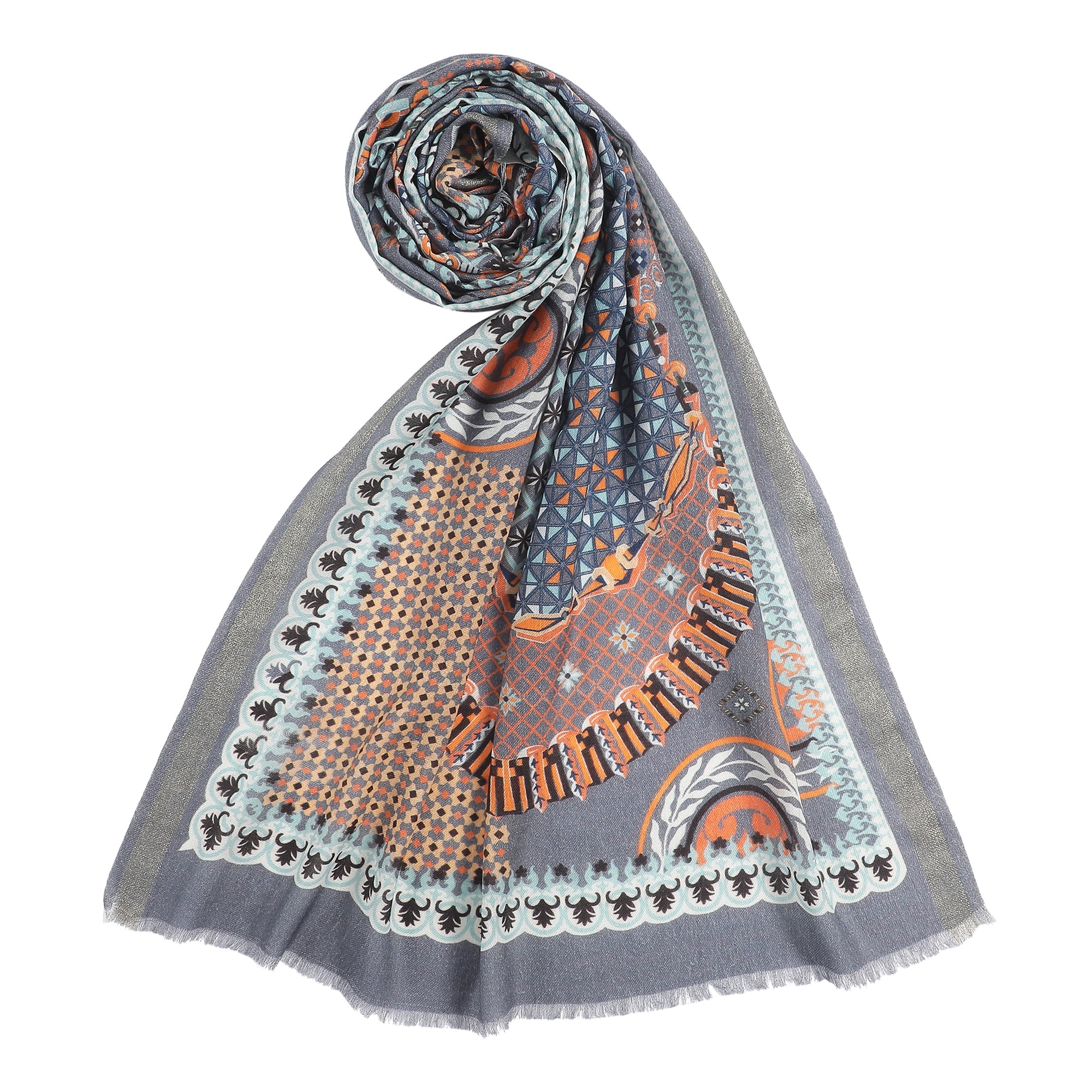 Mandavi Design Printed Woolen Offwhite Stole