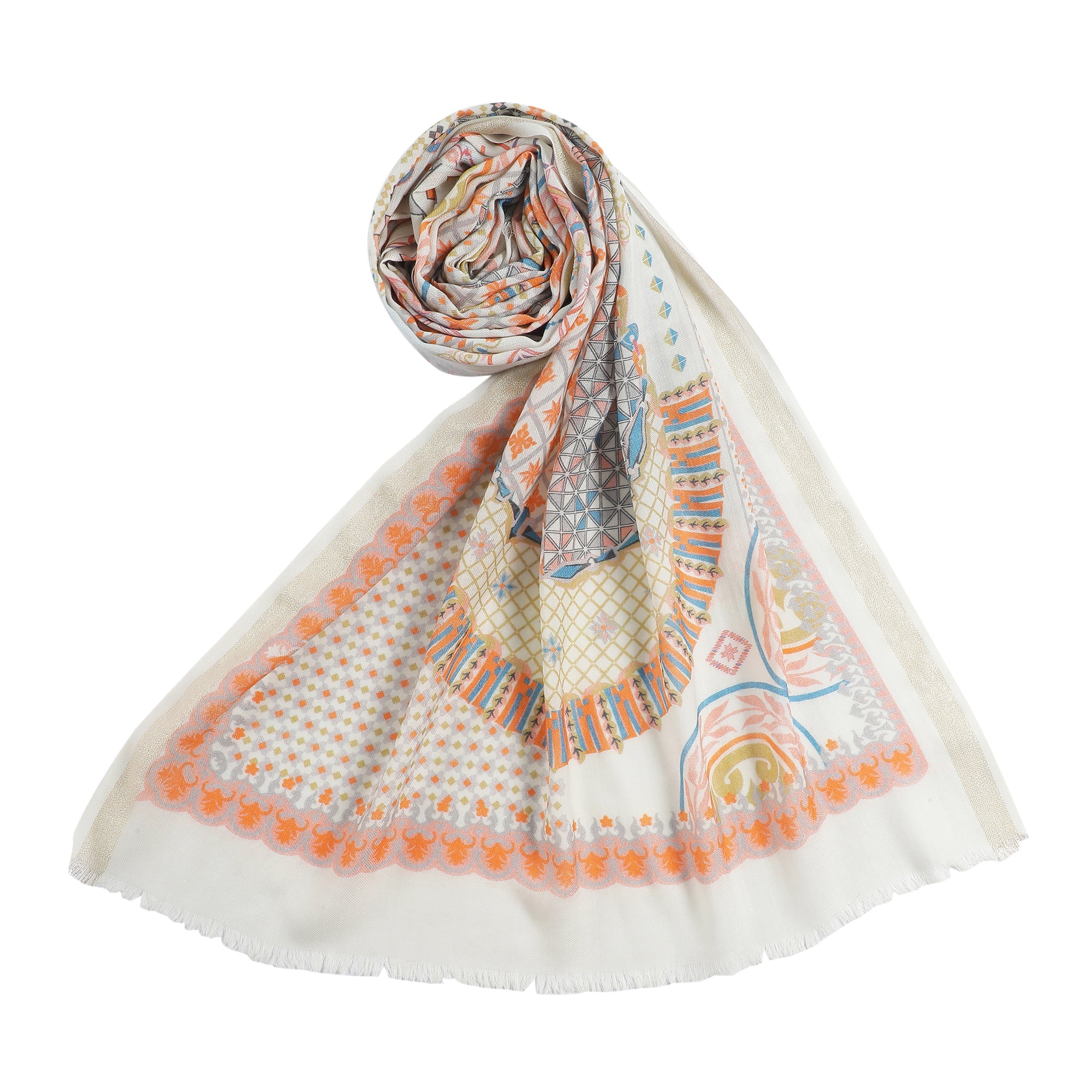 Mandavi Design Printed Woolen Offwhite Stole