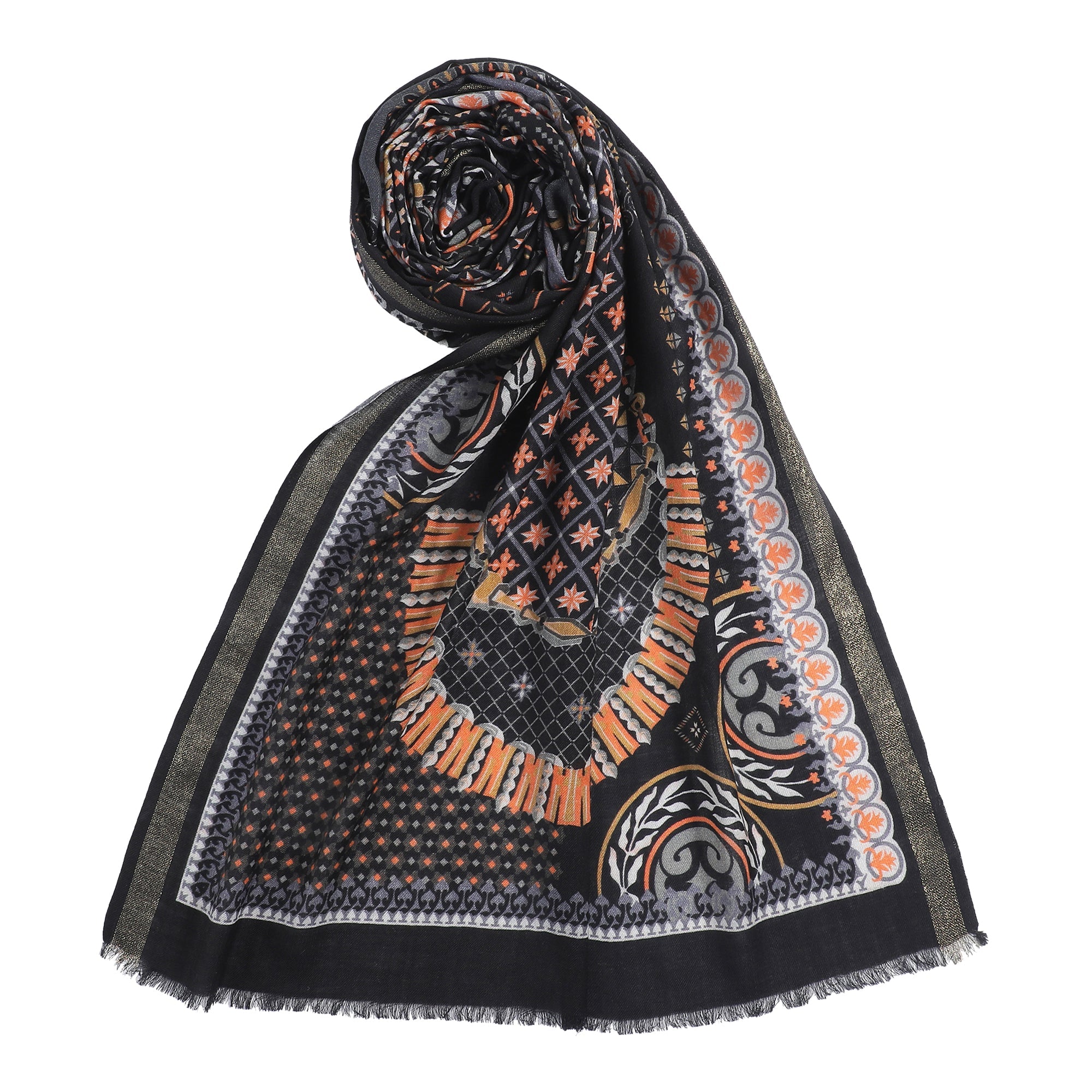 Mandavi Design Printed Woolen Offwhite Stole
