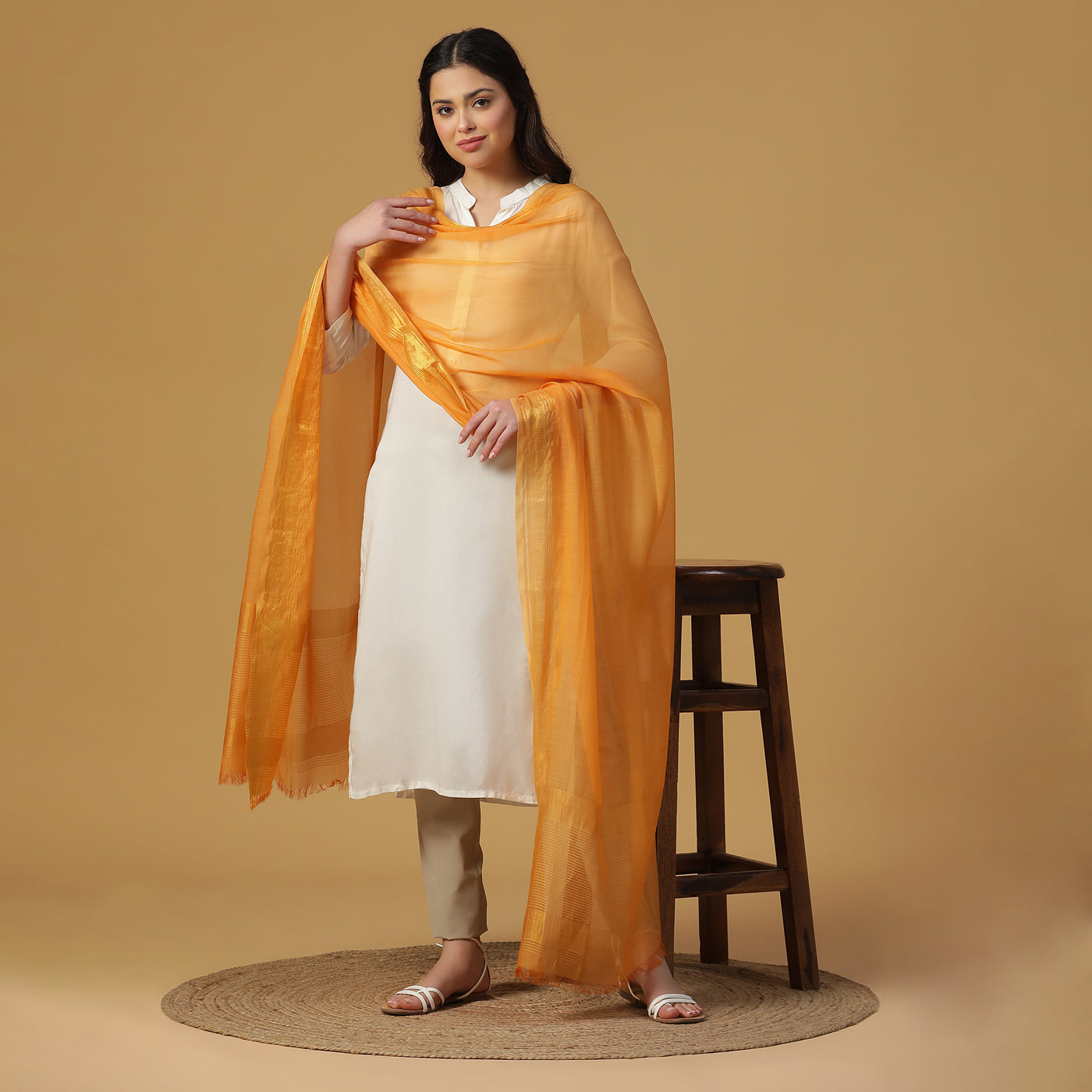 Mustard Dobby Woven Zari Dupatta