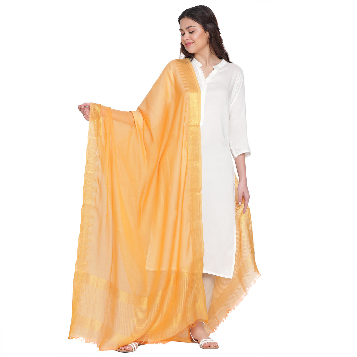 Mustard Dobby Woven Zari Dupatta