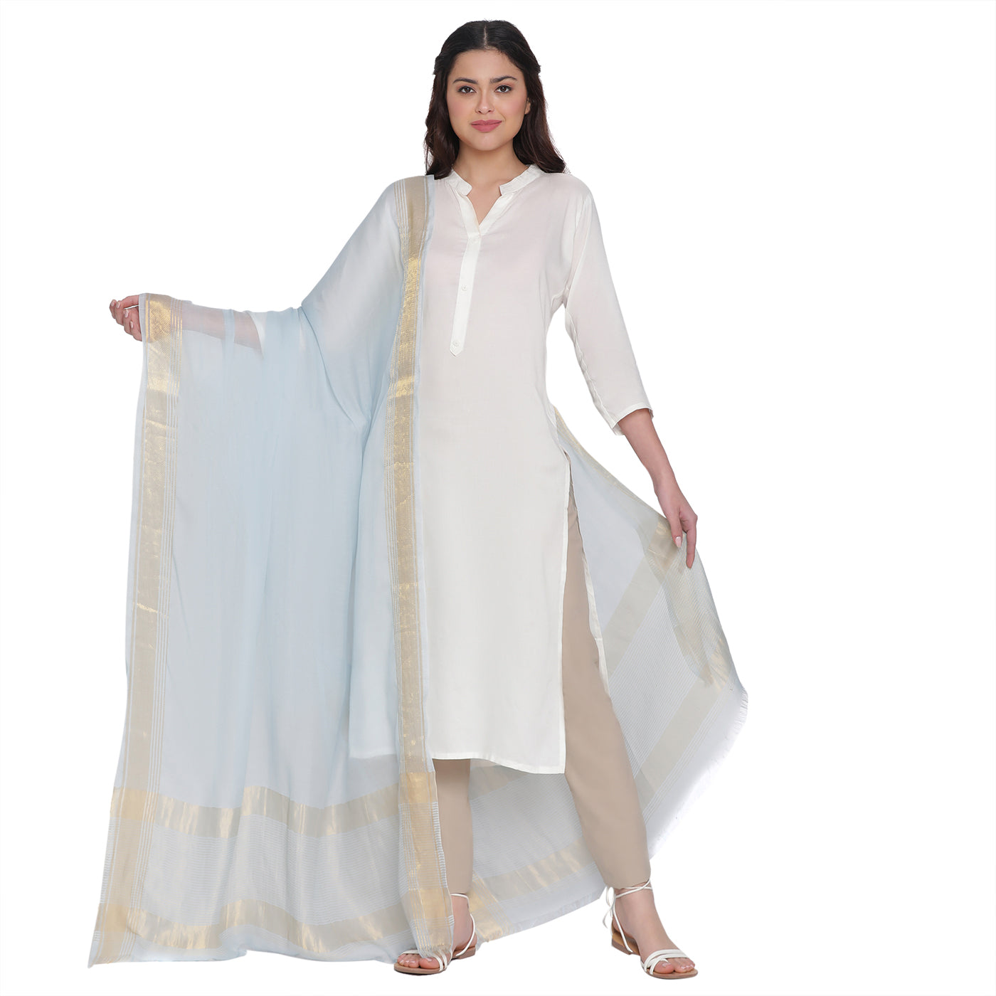 Sky Blue Dobby Woven Zari Dupatta
