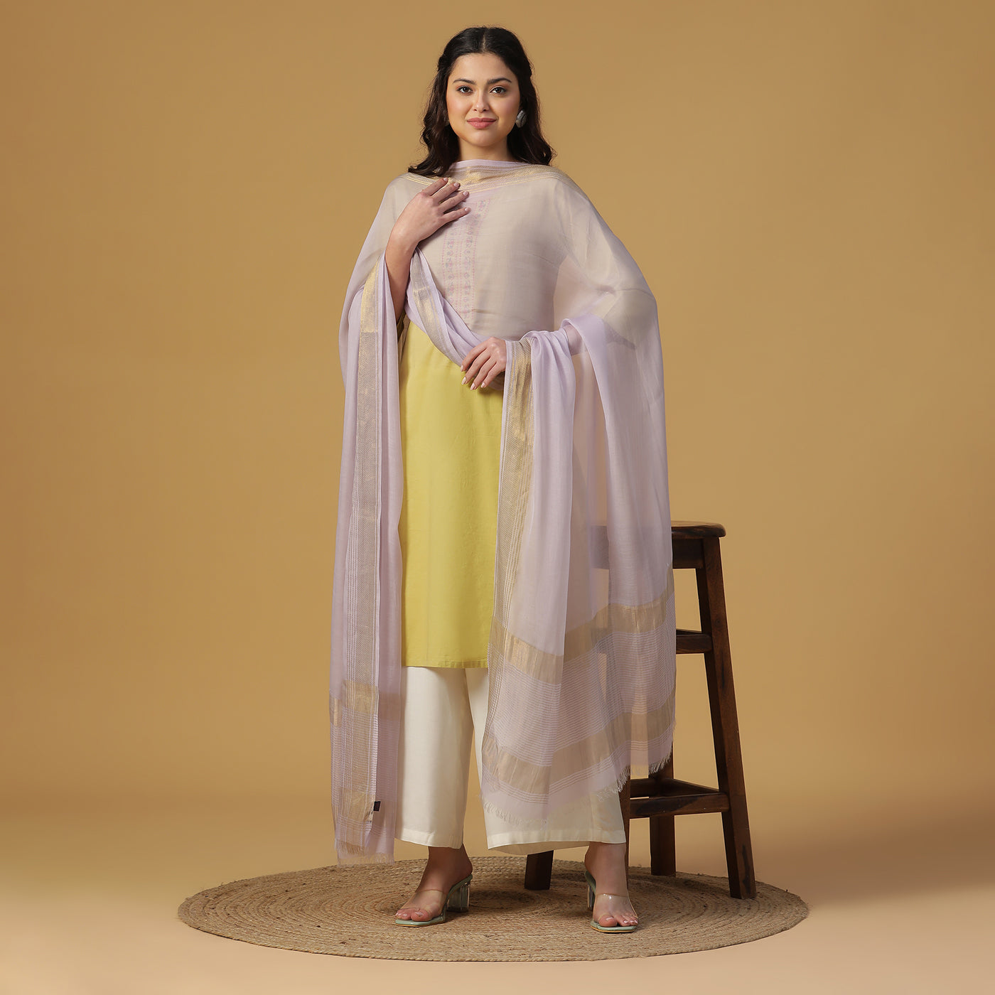 Peach Dobby Woven Zari Dupatta
