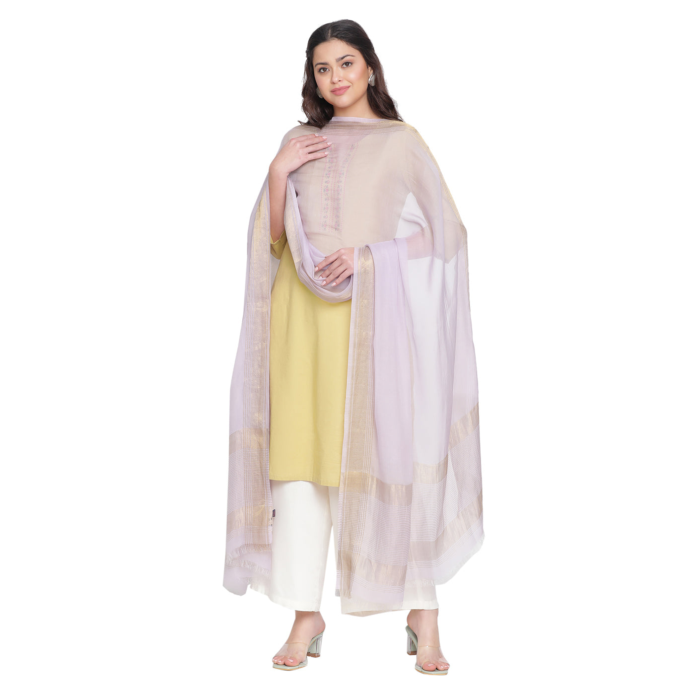 Peach Dobby Woven Zari Dupatta
