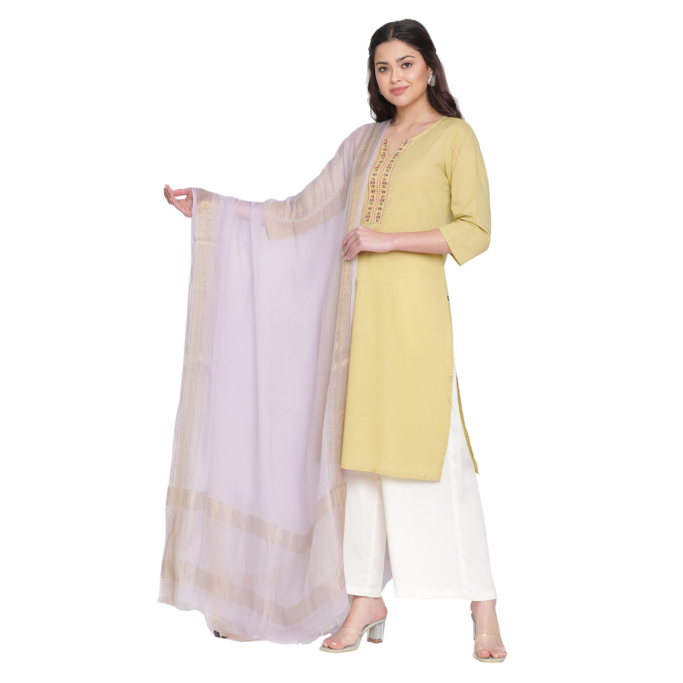 Peach Dobby Woven Zari Dupatta