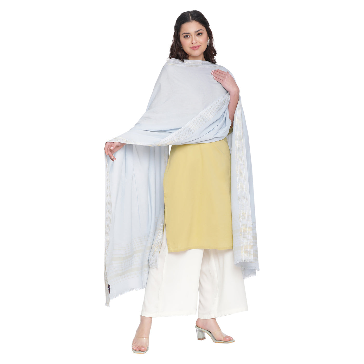 Sky Blue Cotton Tencel Dobby Dupatta